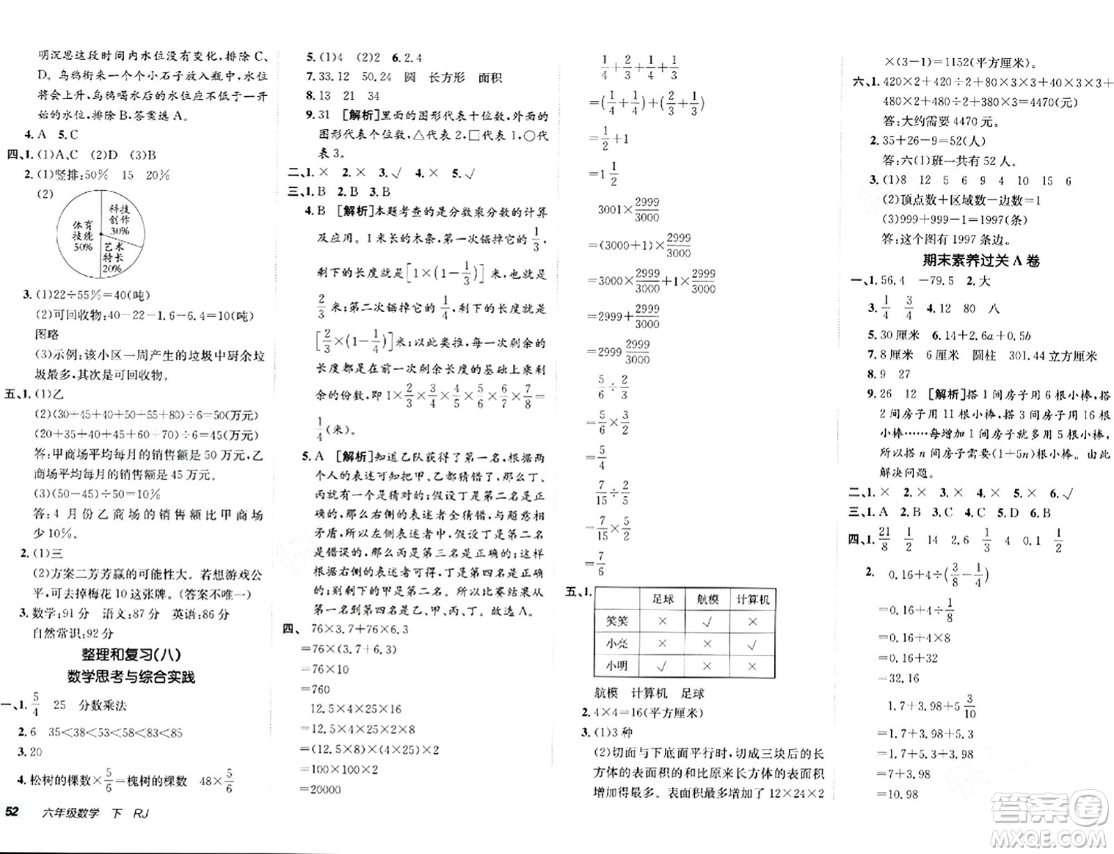 新疆青少年出版社2024年春海淀單元測試AB卷六年級數(shù)學(xué)下冊人教版答案