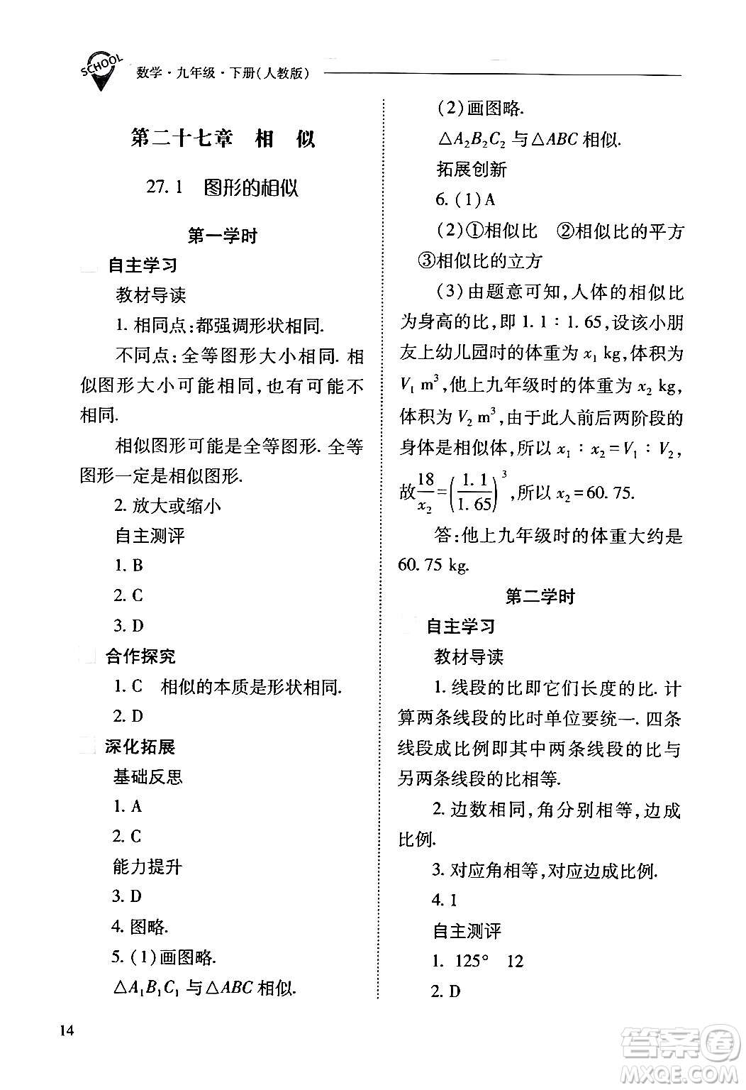 山西教育出版社2024年春新課程問(wèn)題解決導(dǎo)學(xué)方案九年級(jí)數(shù)學(xué)下冊(cè)人教版答案