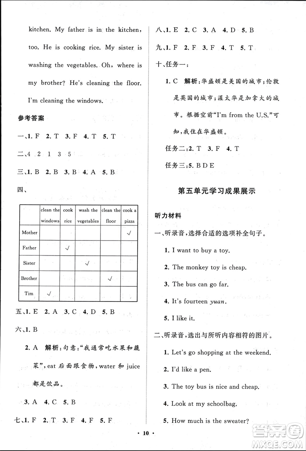 山東教育出版社2024年春小學(xué)同步練習(xí)冊分層指導(dǎo)四年級英語下冊五四制魯科版參考答案