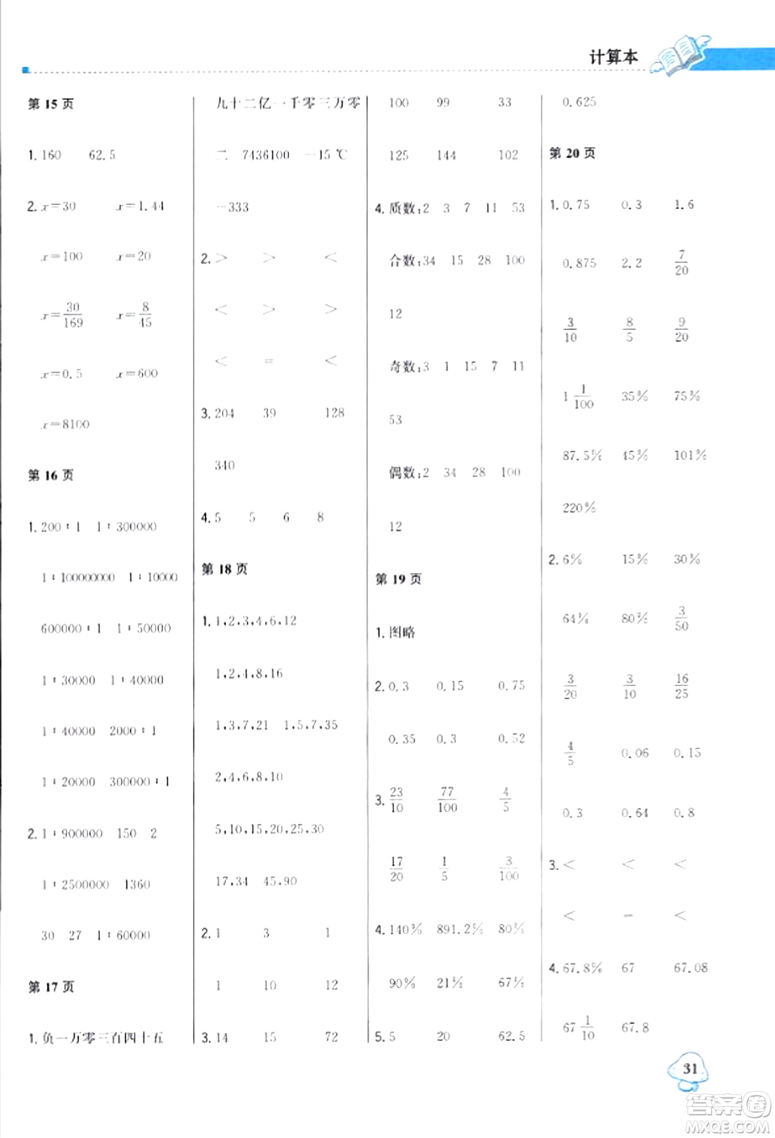 北京教育出版社2024年春1+1輕巧奪冠優(yōu)化訓(xùn)練六年級(jí)數(shù)學(xué)下冊(cè)人教版答案