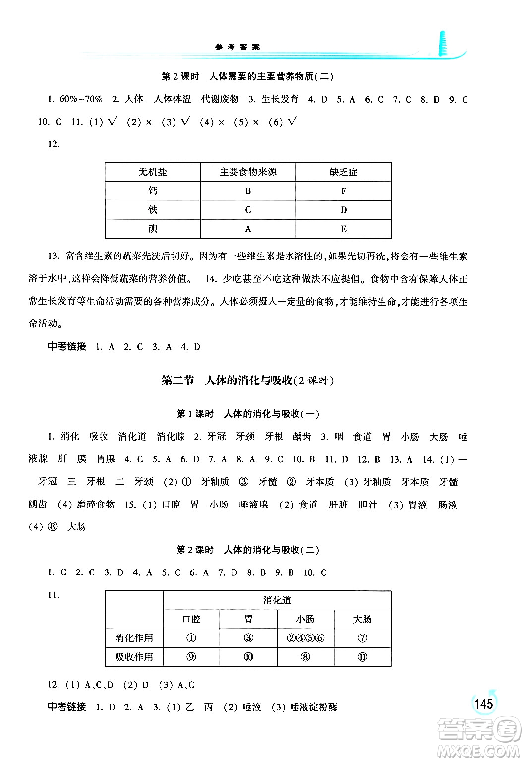 河南大學(xué)出版社2024年春學(xué)習(xí)檢測七年級生物下冊蘇教版答案