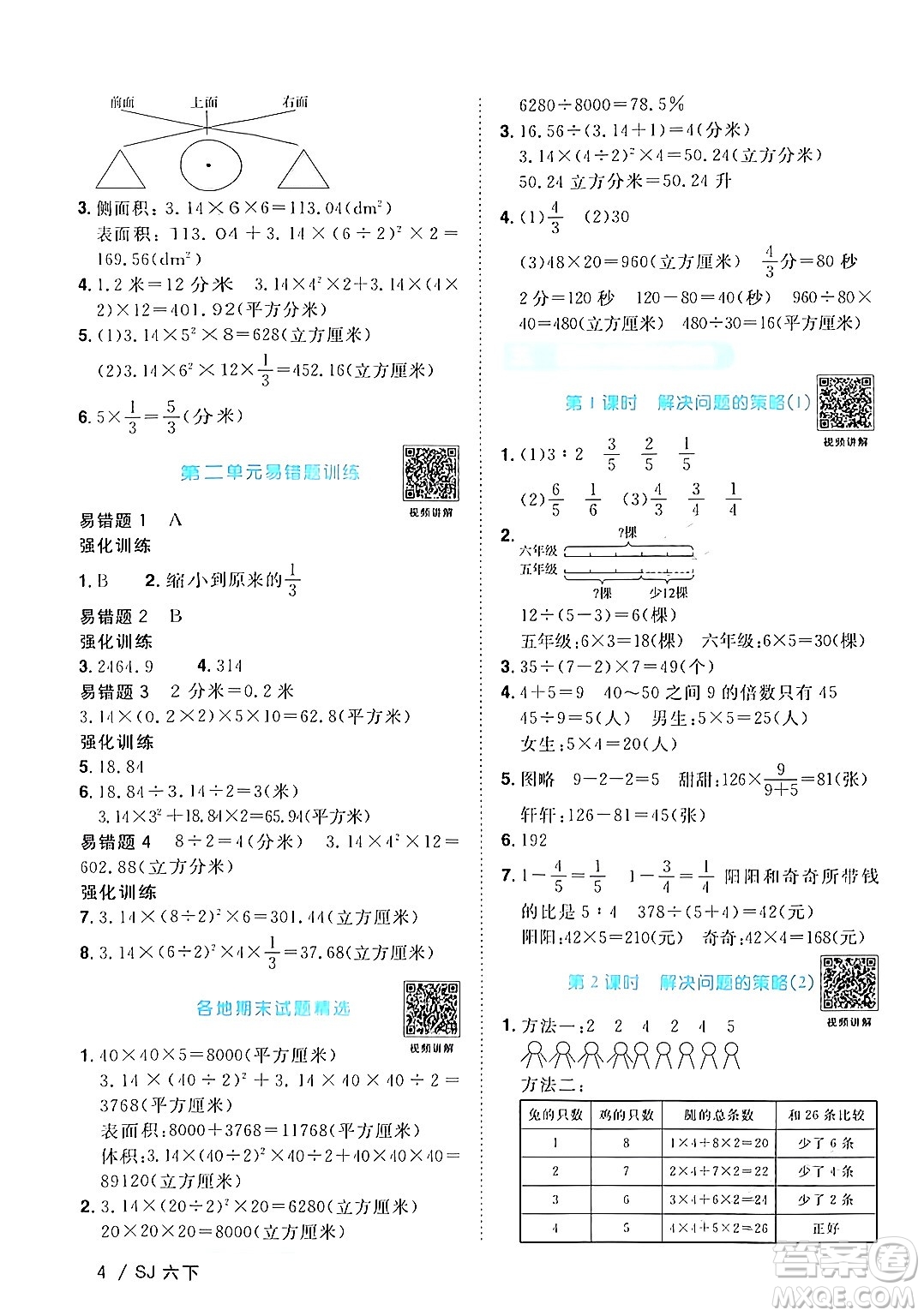 江西教育出版社2024年春陽(yáng)光同學(xué)課時(shí)優(yōu)化作業(yè)六年級(jí)數(shù)學(xué)下冊(cè)蘇教版答案