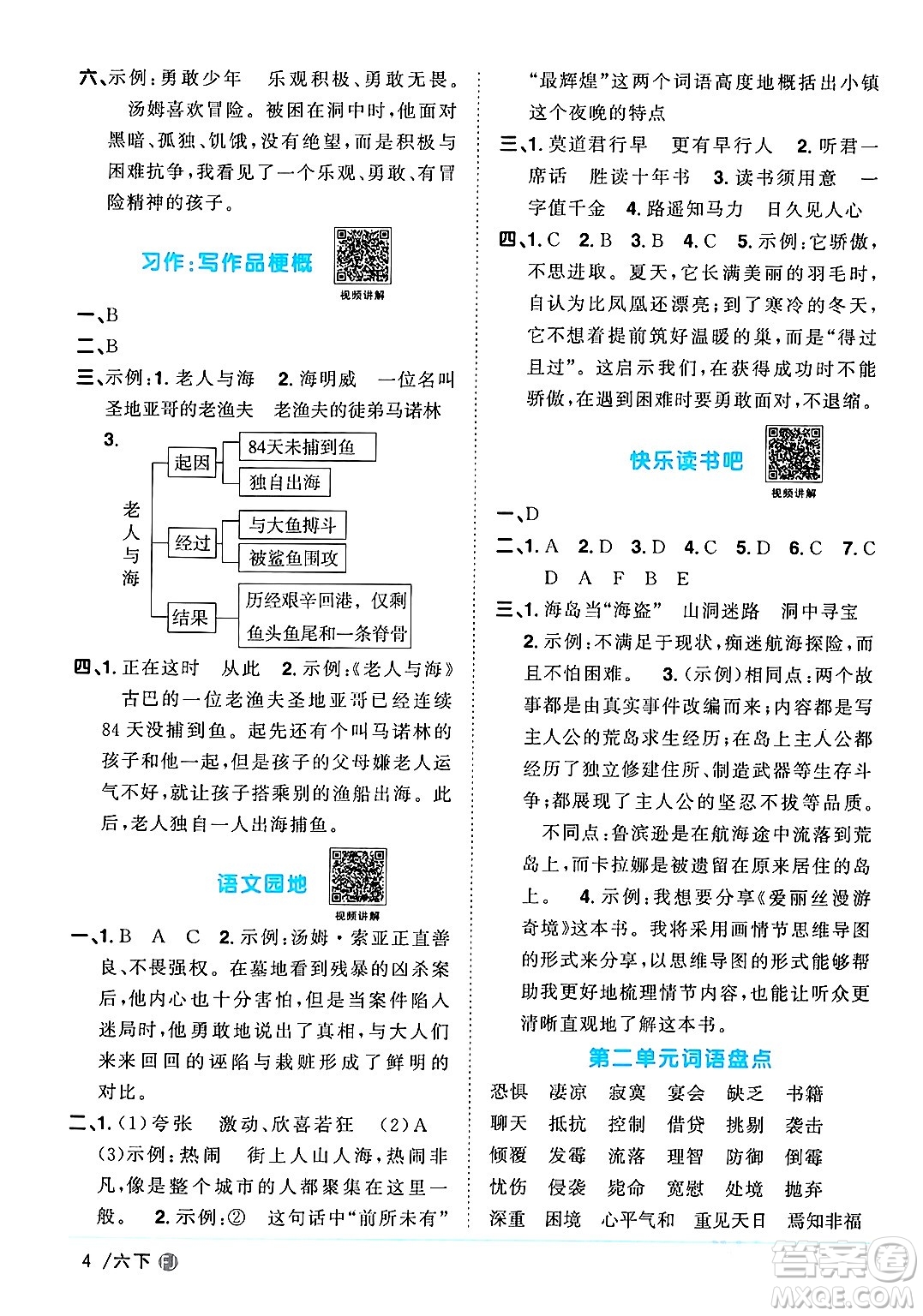 福建少年兒童出版社2024年春陽光同學課時優(yōu)化作業(yè)六年級語文下冊福建專版答案