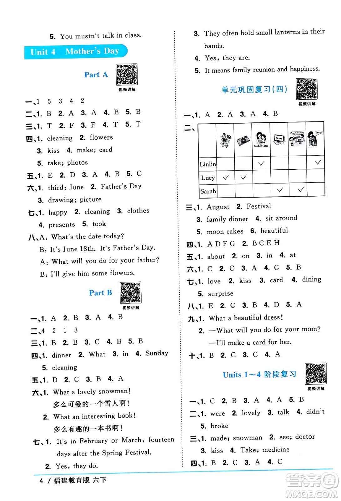 江西教育出版社2024年春陽光同學課時優(yōu)化作業(yè)六年級英語下冊閩教版福建專版答案