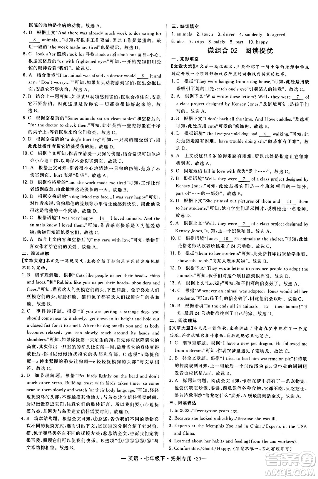 河海大學出版社2024年春經(jīng)綸學典學霸組合訓練七年級英語下冊揚州專版答案