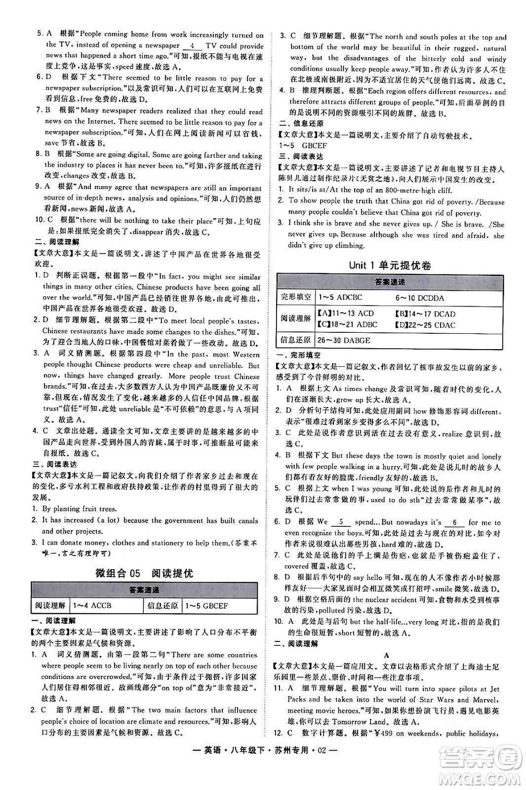 河海大學出版社2024年春經(jīng)綸學典學霸組合訓練八年級英語下冊蘇州專版答案