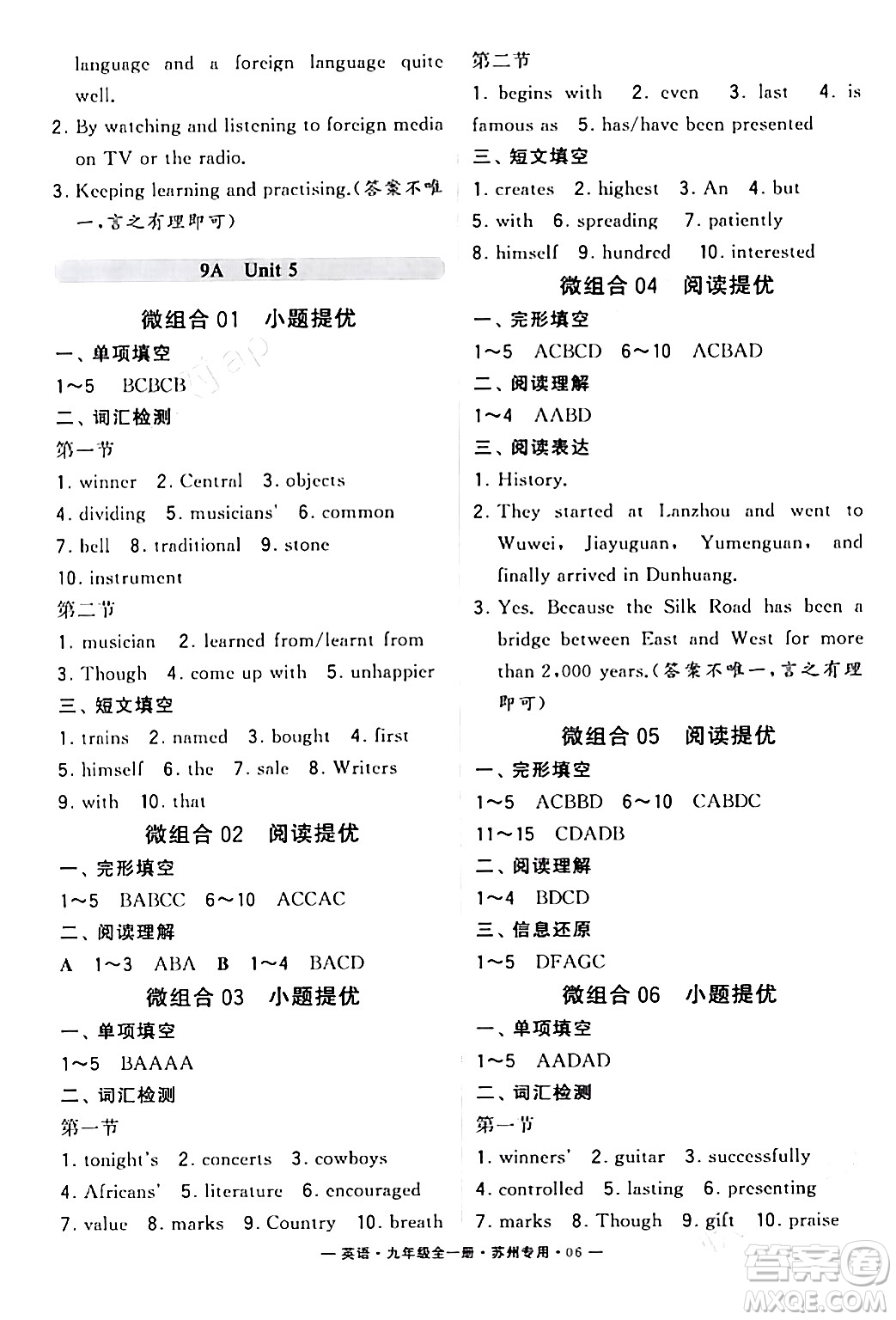 河海大學(xué)出版社2024年春經(jīng)綸學(xué)典學(xué)霸組合訓(xùn)練九年級(jí)英語(yǔ)下冊(cè)蘇州專(zhuān)版答案