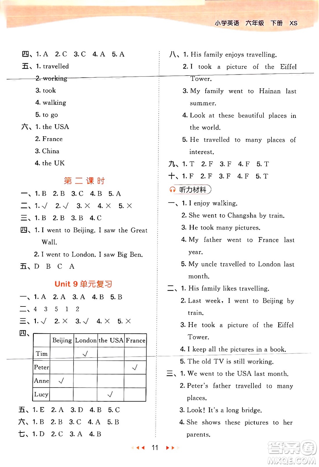 地質(zhì)出版社2024年春53天天練六年級(jí)英語(yǔ)下冊(cè)西師版答案