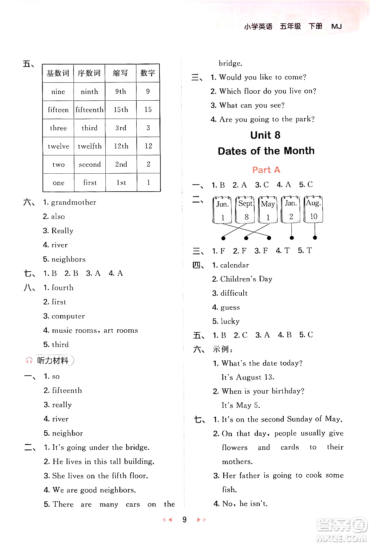 首都師范大學(xué)出版社2024年春53天天練五年級英語下冊閩教版答案