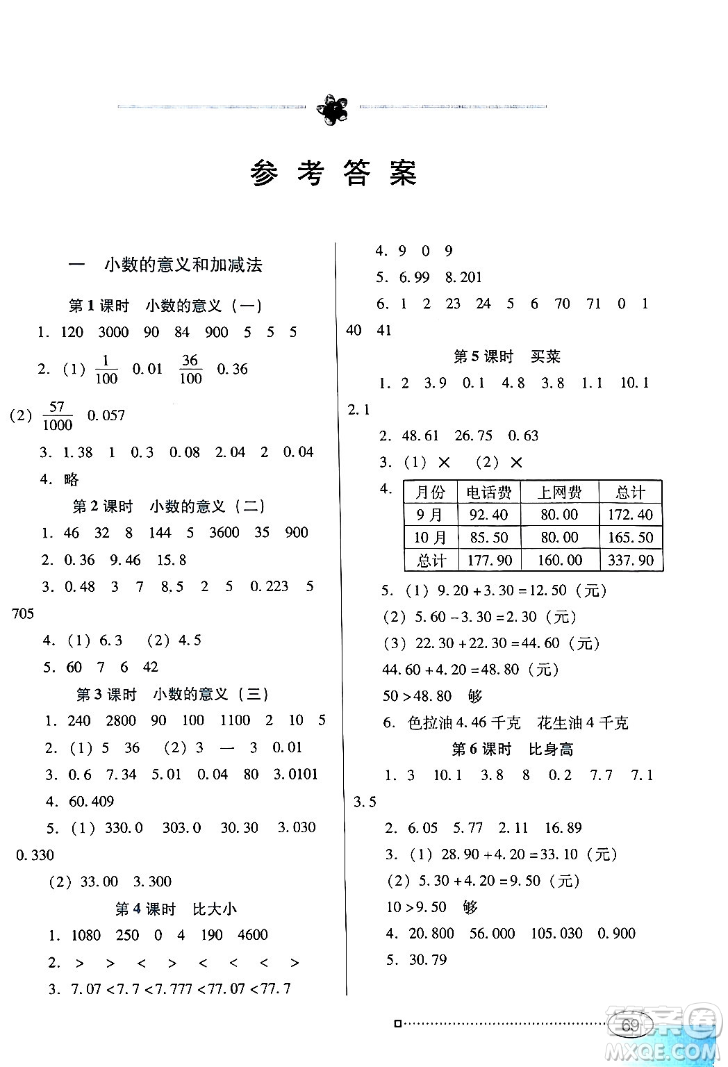 廣東教育出版社2024年春南方新課堂金牌學(xué)案四年級(jí)數(shù)學(xué)北師大版答案