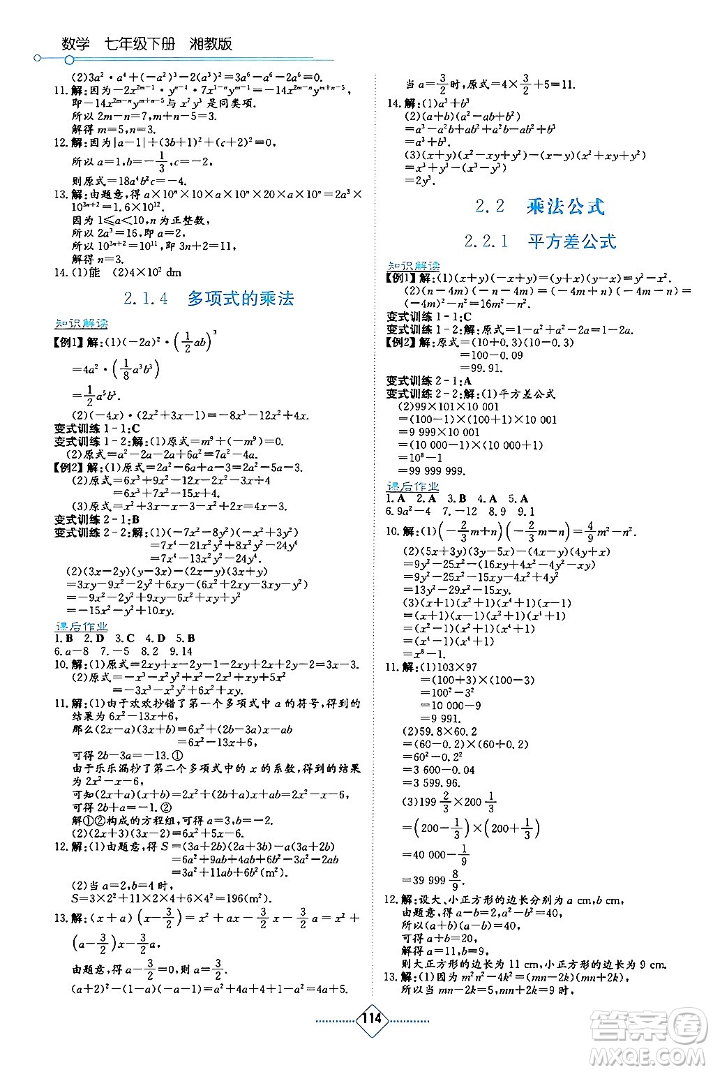 湖南教育出版社2024年春學法大視野七年級數(shù)學下冊湘教版答案