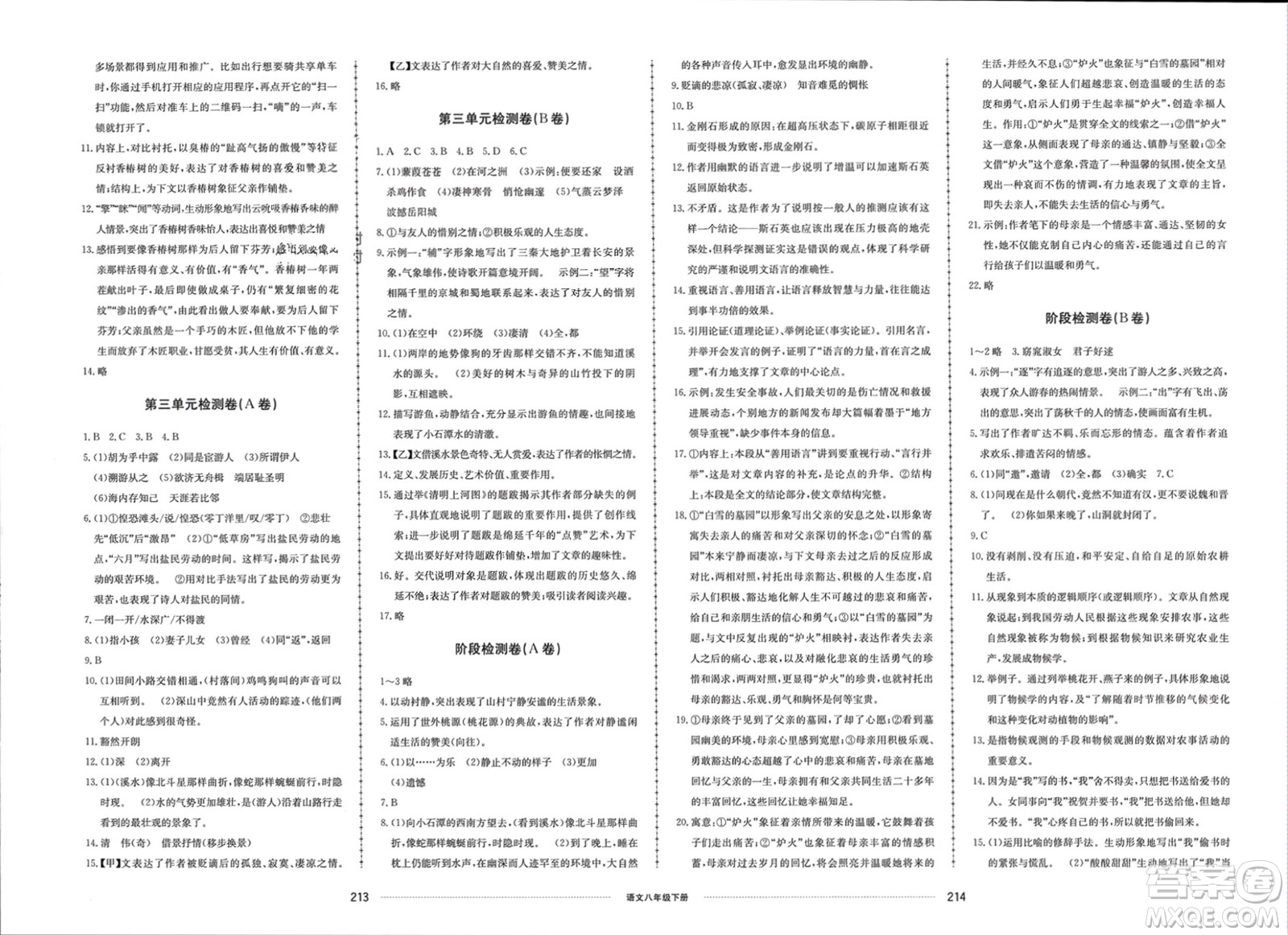 山東科學(xué)技術(shù)出版社2024年春同步練習(xí)冊配套單元檢測卷八年級語文下冊通用版參考答案