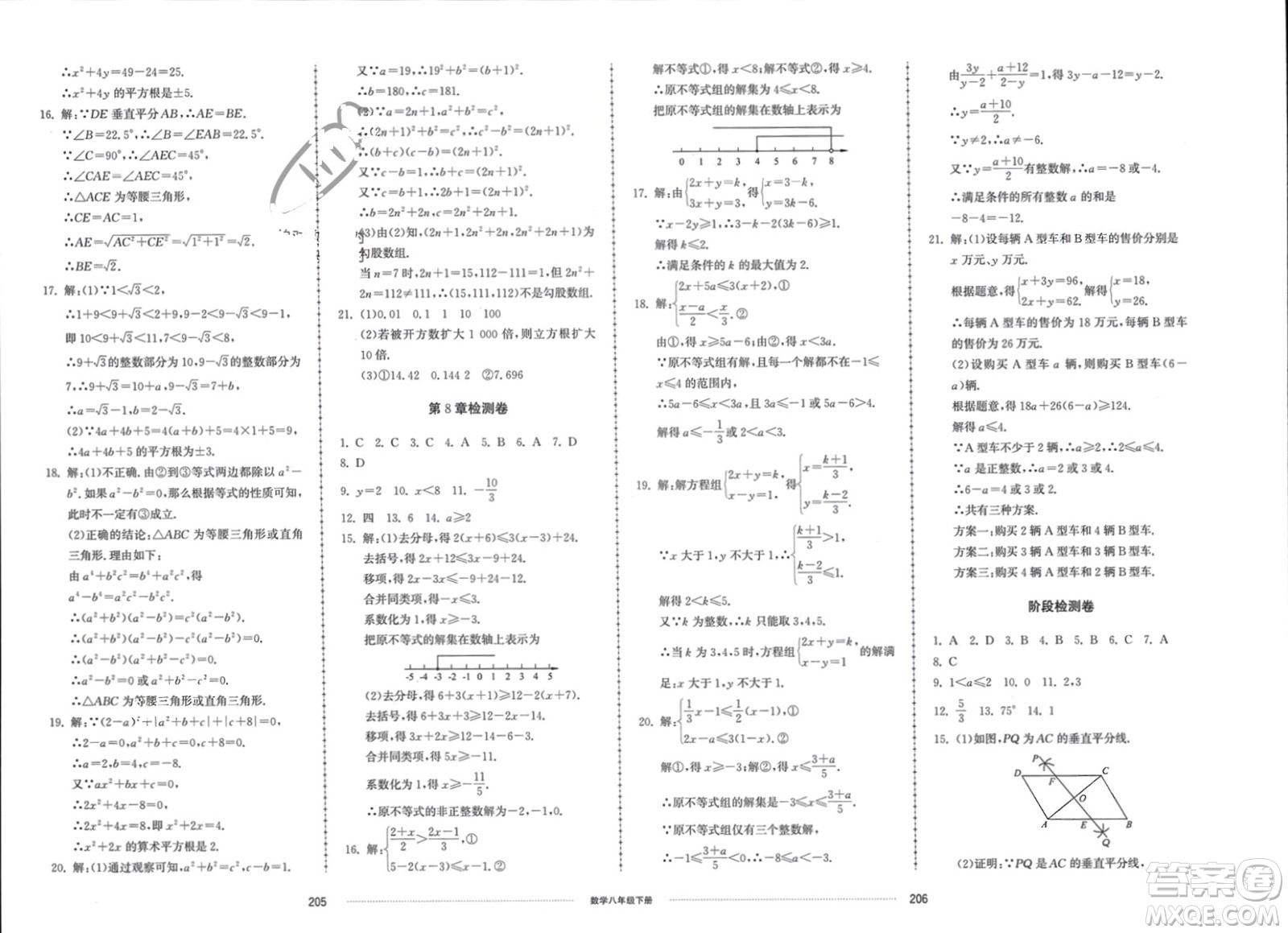 山東科學(xué)技術(shù)出版社2024年春同步練習(xí)冊(cè)配套單元檢測(cè)卷八年級(jí)數(shù)學(xué)下冊(cè)通用版參考答案