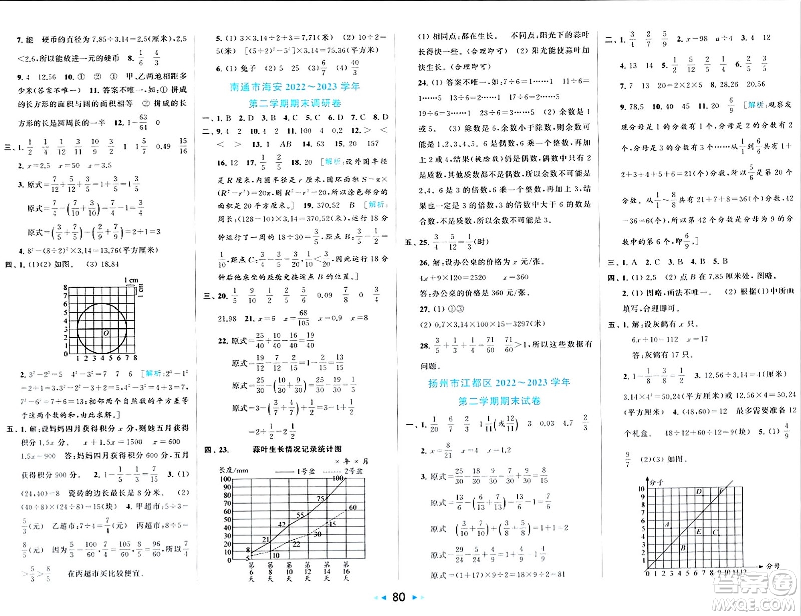 北京教育出版社2024年春同步跟蹤全程檢測(cè)五年級(jí)數(shù)學(xué)下冊(cè)江蘇版答案