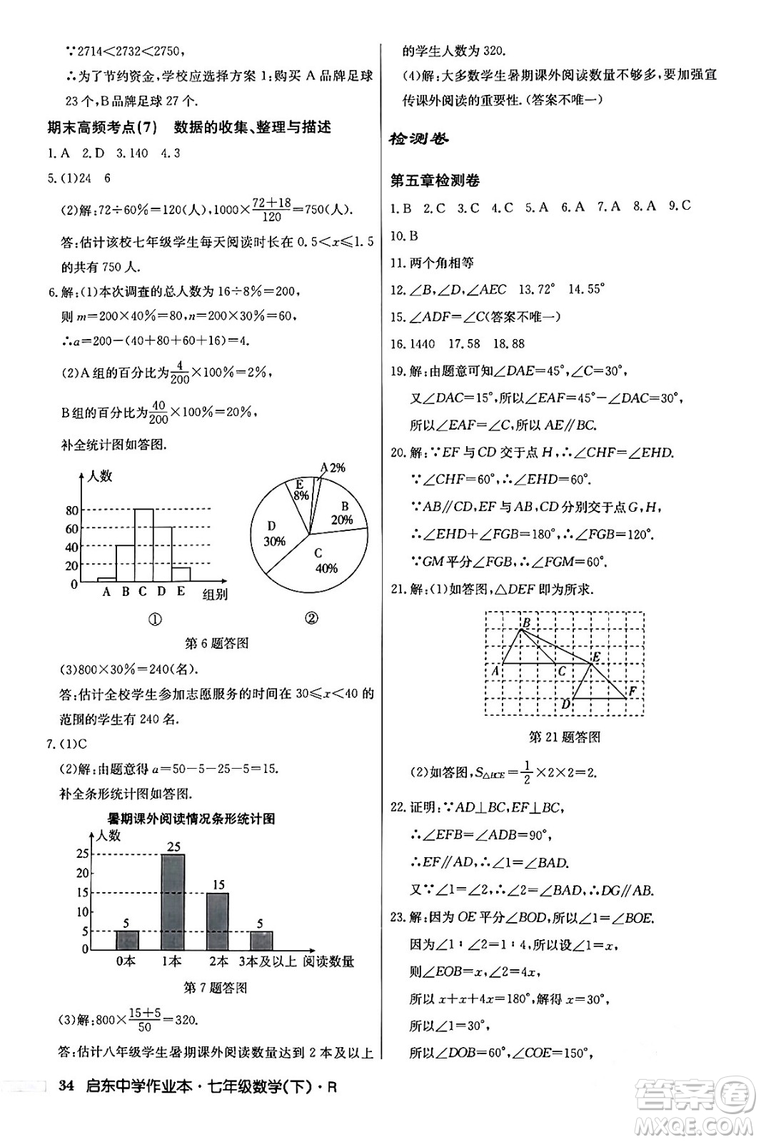 龍門書局2024年春啟東中學(xué)作業(yè)本七年級(jí)數(shù)學(xué)下冊(cè)人教版答案