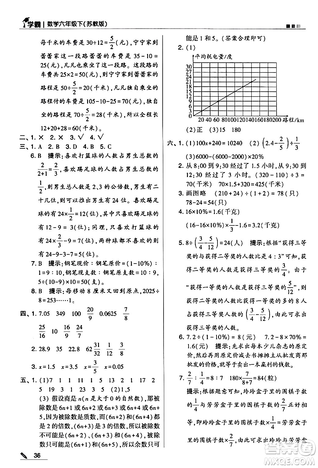 甘肅少年兒童出版社2024年春5星學霸六年級數(shù)學下冊蘇教版答案