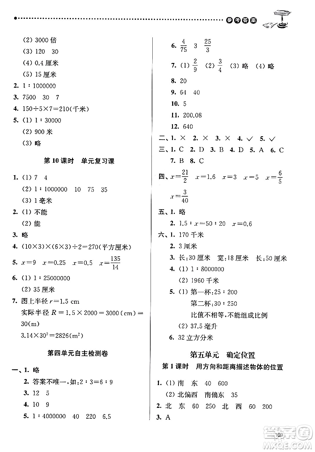 南京大學(xué)出版社2024年春課時(shí)天天練六年級數(shù)學(xué)下冊蘇教版答案