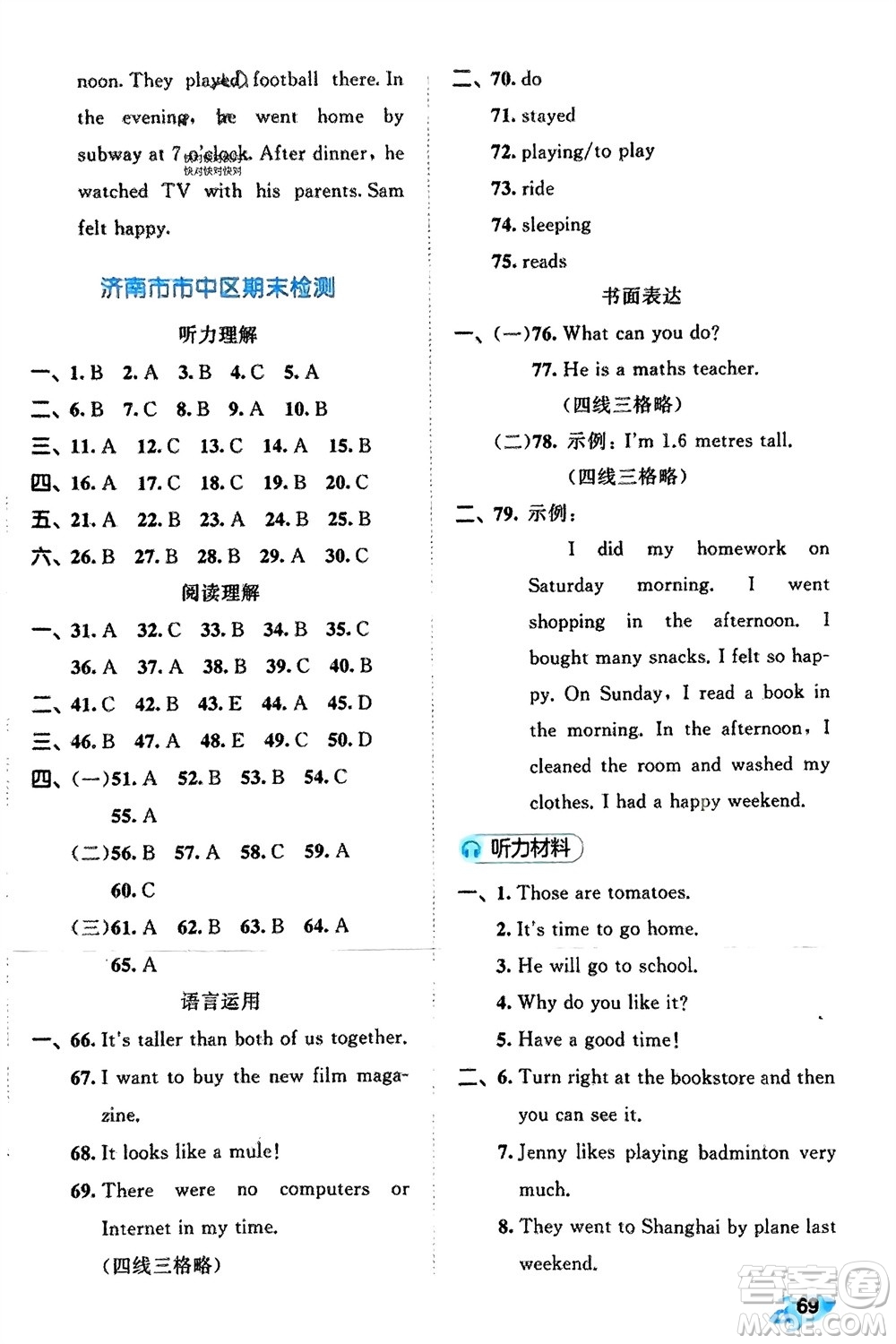 西安出版社2024春季53全優(yōu)卷六年級(jí)英語下冊(cè)人教PEP版參考答案