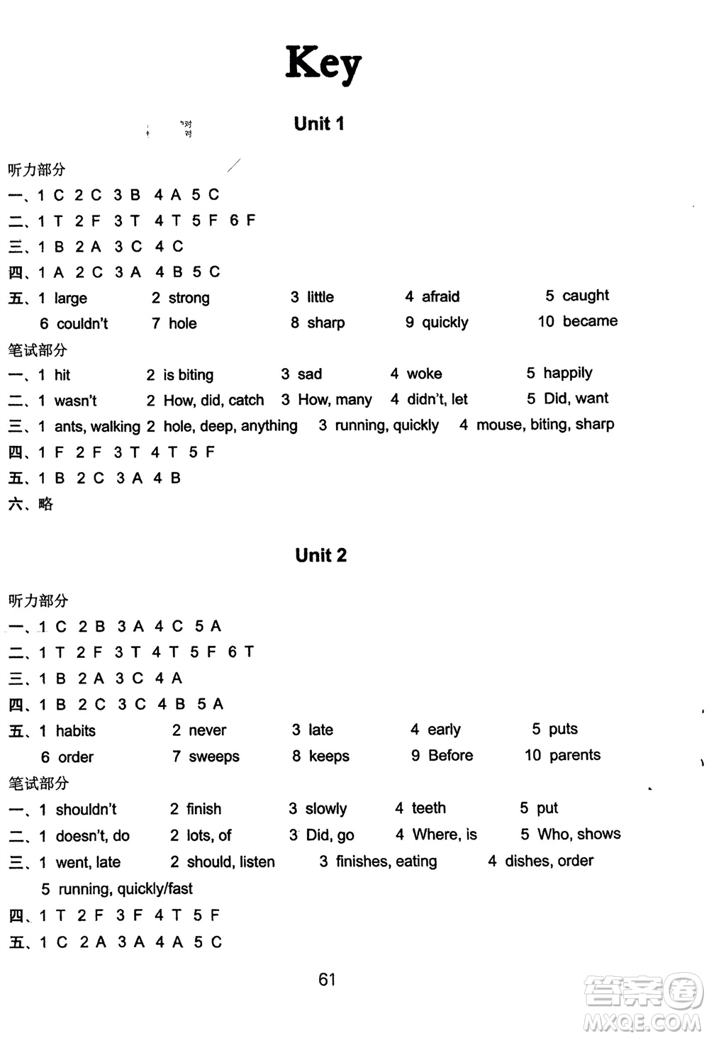 譯林出版社2024年春練習(xí)與測試小學(xué)英語活頁卷六年級下冊譯林版參考答案