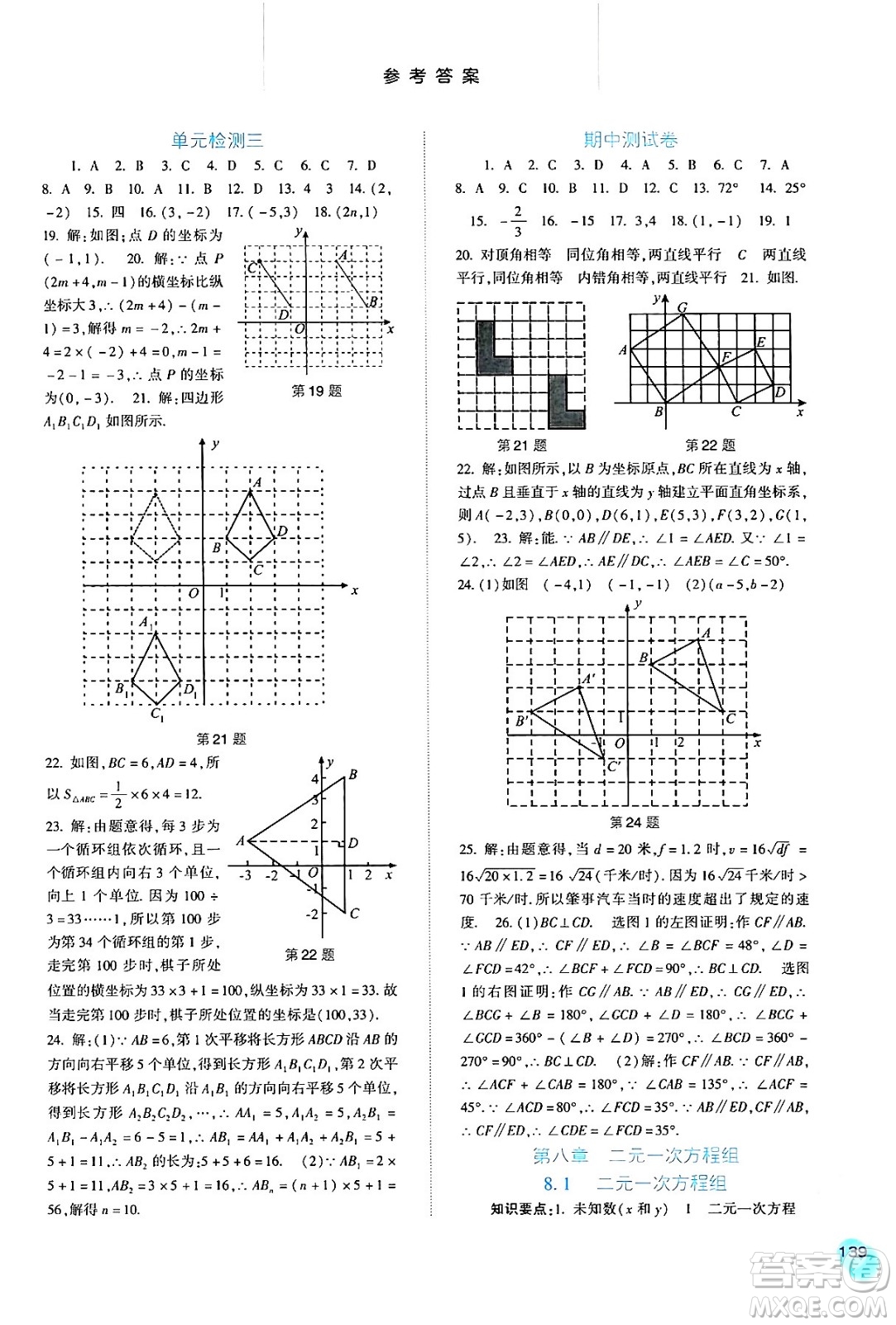 河北人民出版社2024年春同步訓(xùn)練七年級(jí)數(shù)學(xué)下冊(cè)人教版答案