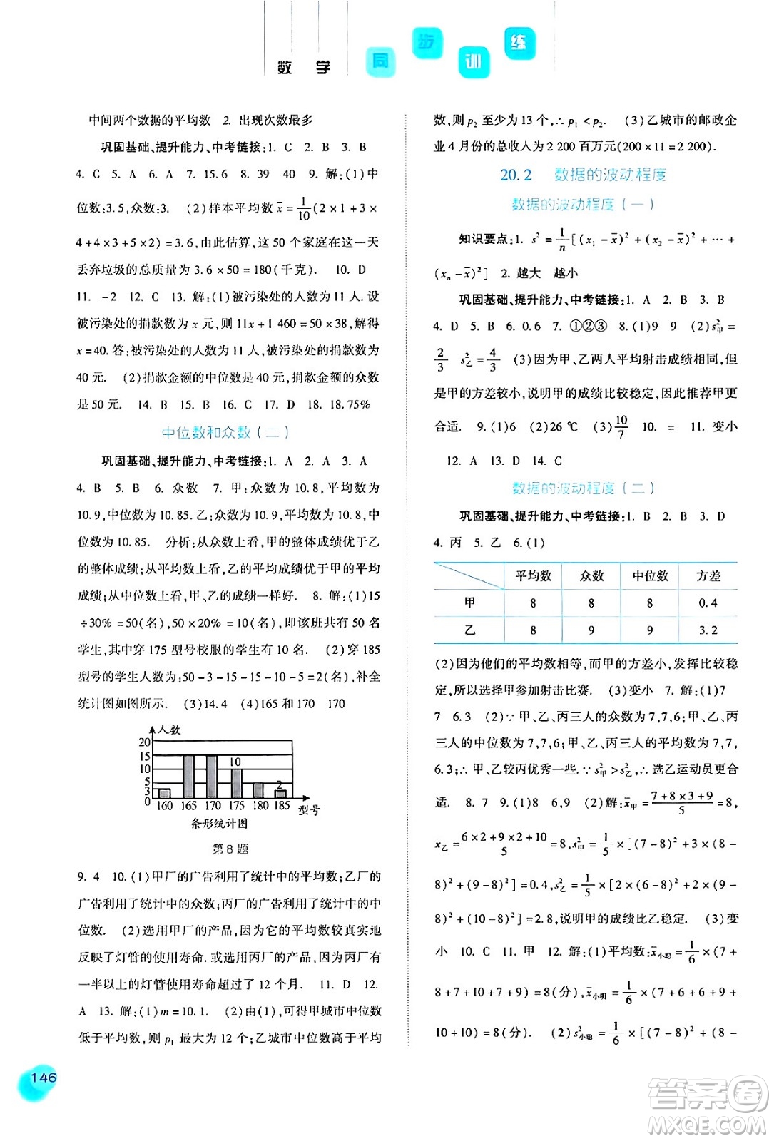 河北人民出版社2024年春同步訓(xùn)練八年級(jí)數(shù)學(xué)下冊(cè)人教版答案