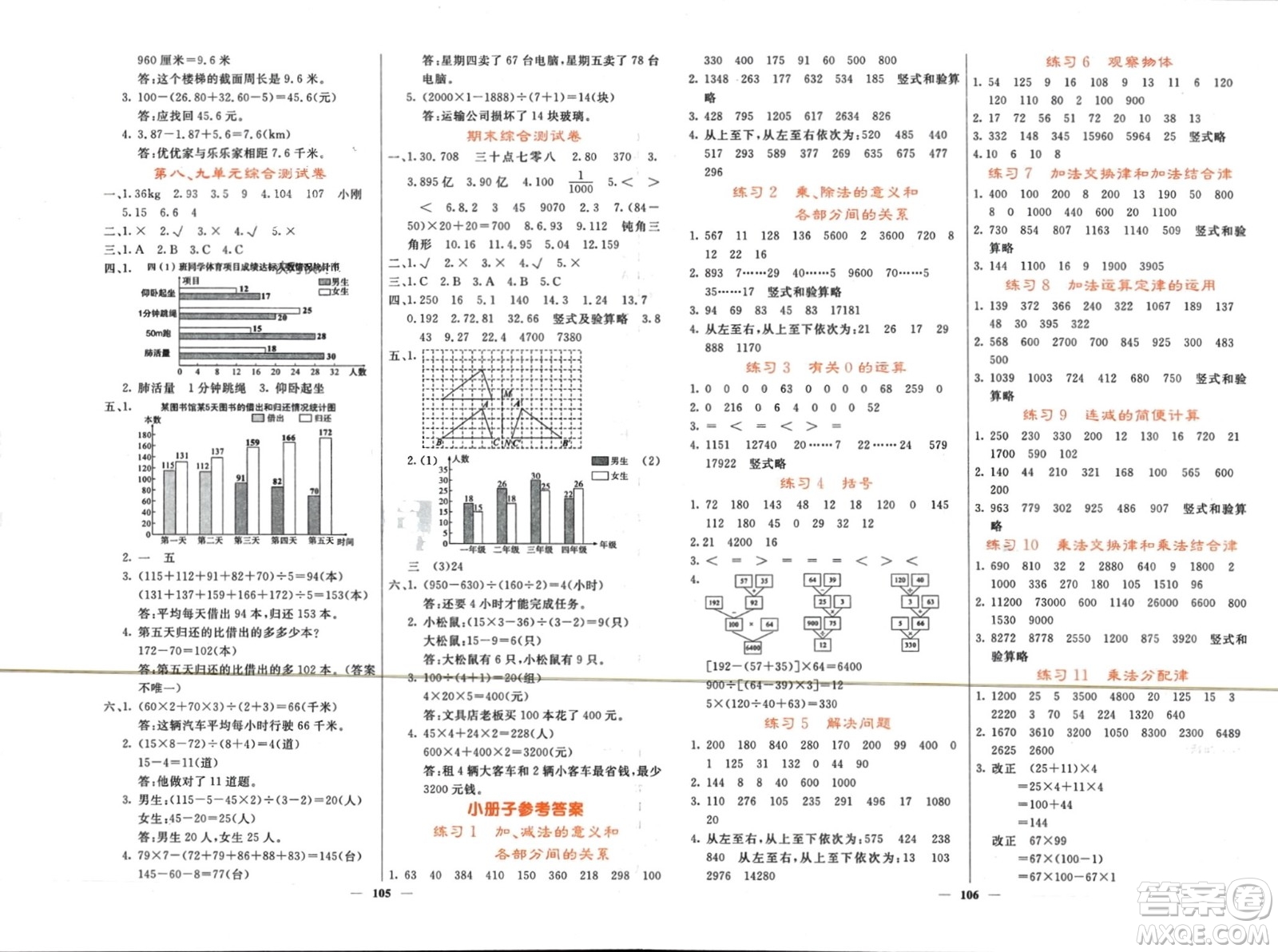 長江少年兒童出版社2024年春課堂點睛四年級數(shù)學(xué)下冊人教版湖北專版參考答案