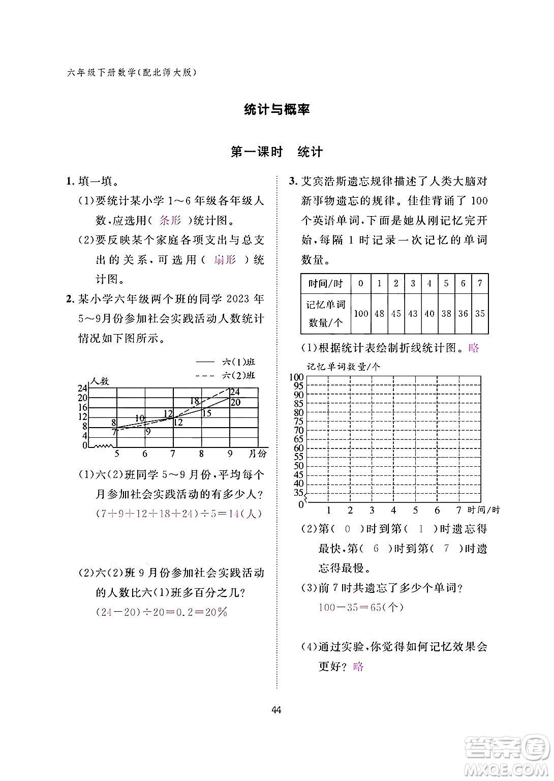 江西教育出版社2024年春數(shù)學(xué)作業(yè)本六年級(jí)數(shù)學(xué)下冊(cè)北師大版答案