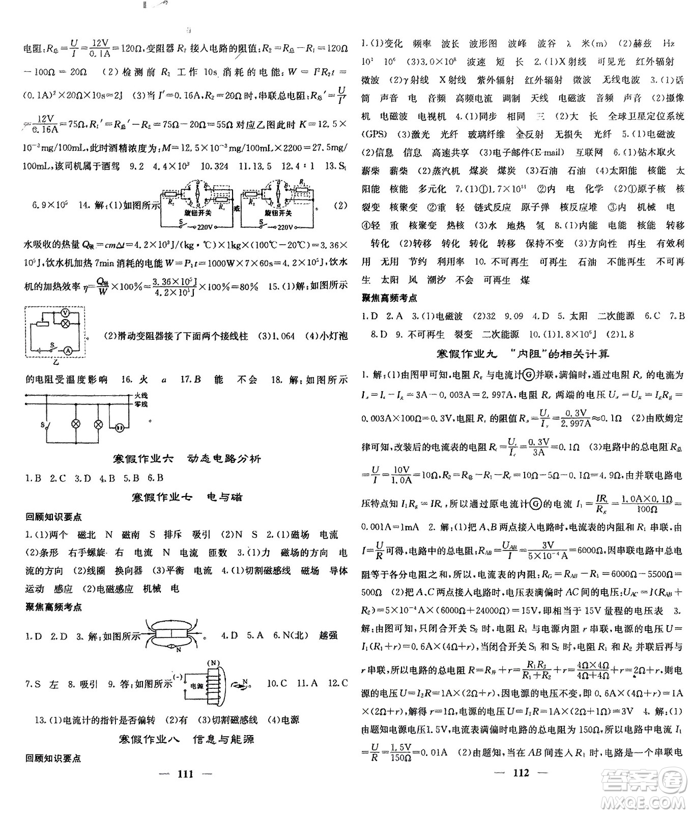 四川大學出版社2024年春課堂點睛九年級物理下冊滬粵版參考答案