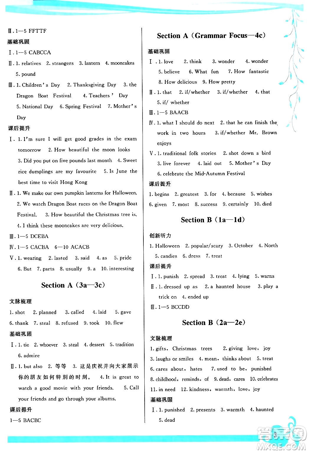 福建人民出版社2024年春頂尖課課練九年級(jí)英語下冊(cè)人教版答案