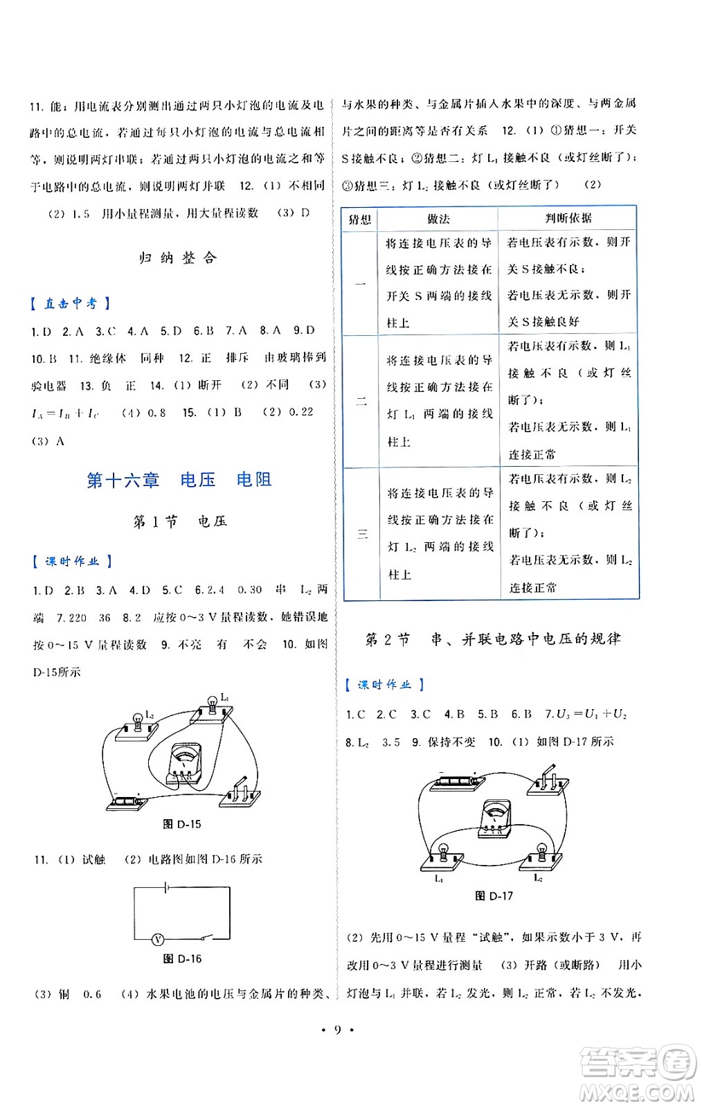 福建人民出版社2024年春頂尖課課練九年級(jí)物理下冊(cè)人教版答案