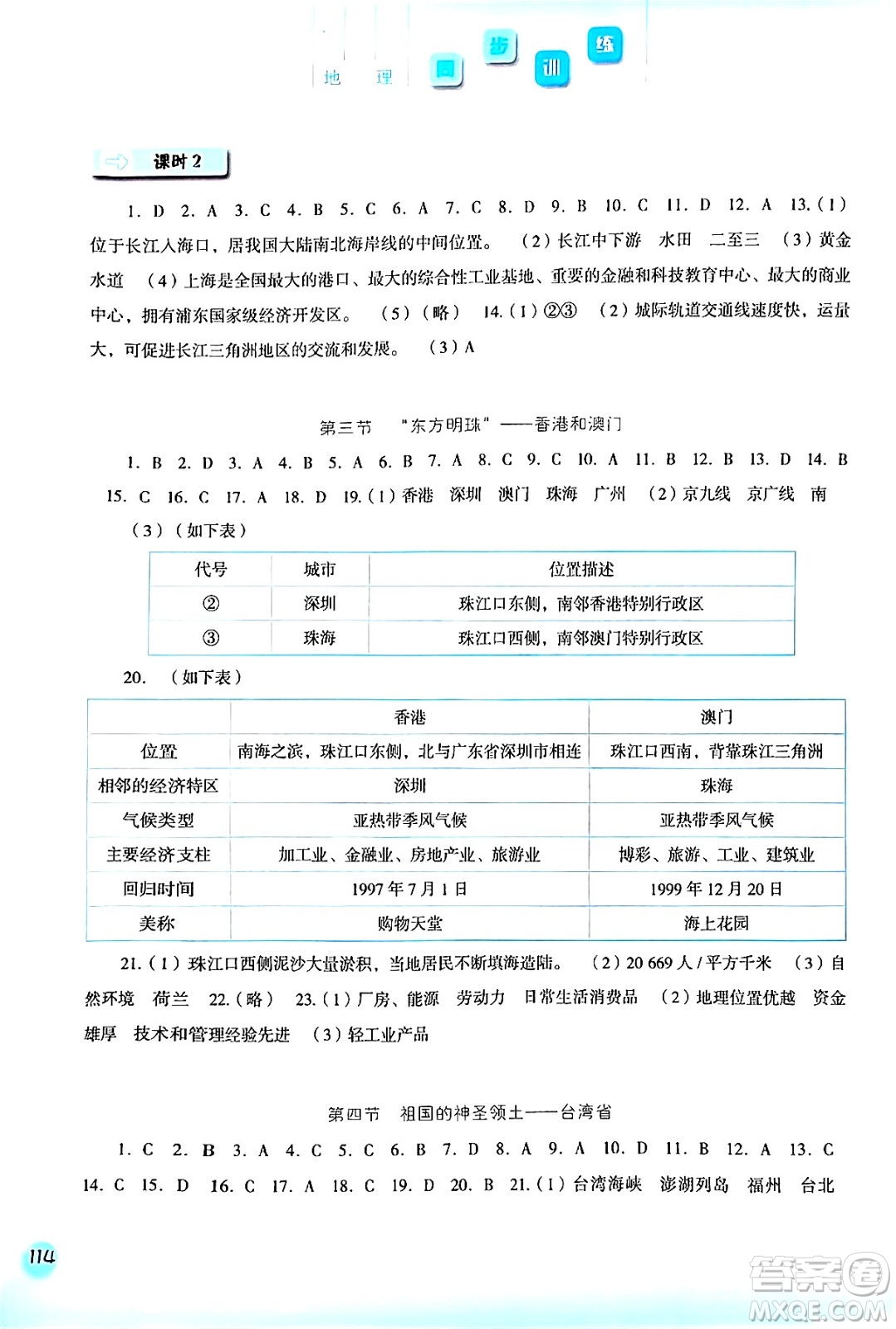 河北人民出版社2024年春同步訓(xùn)練八年級(jí)地理下冊(cè)人教版答案