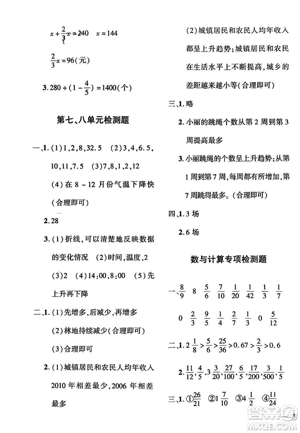 濟(jì)南出版社2024年春黃岡360度定制密卷五年級(jí)數(shù)學(xué)下冊(cè)冀教版參考答案