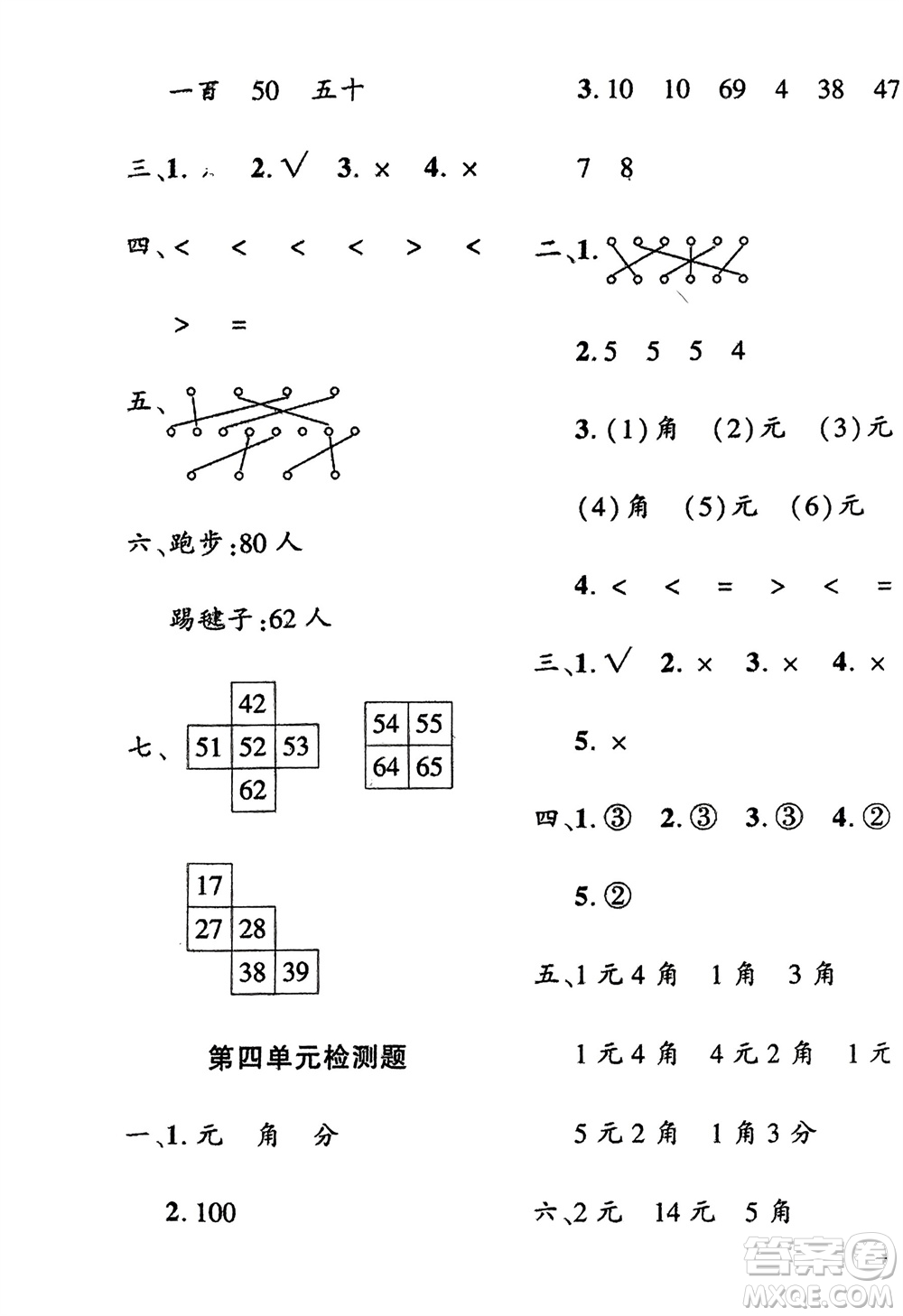 濟(jì)南出版社2024年春黃岡360度定制密卷一年級數(shù)學(xué)下冊冀教版參考答案