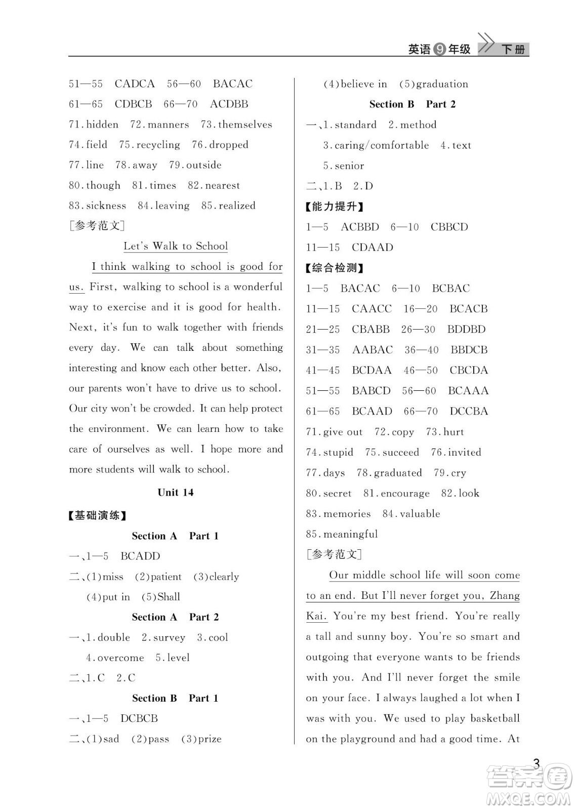 武漢出版社2024年春智慧學(xué)習(xí)天天向上課堂作業(yè)九年級(jí)英語(yǔ)下冊(cè)人教版答案