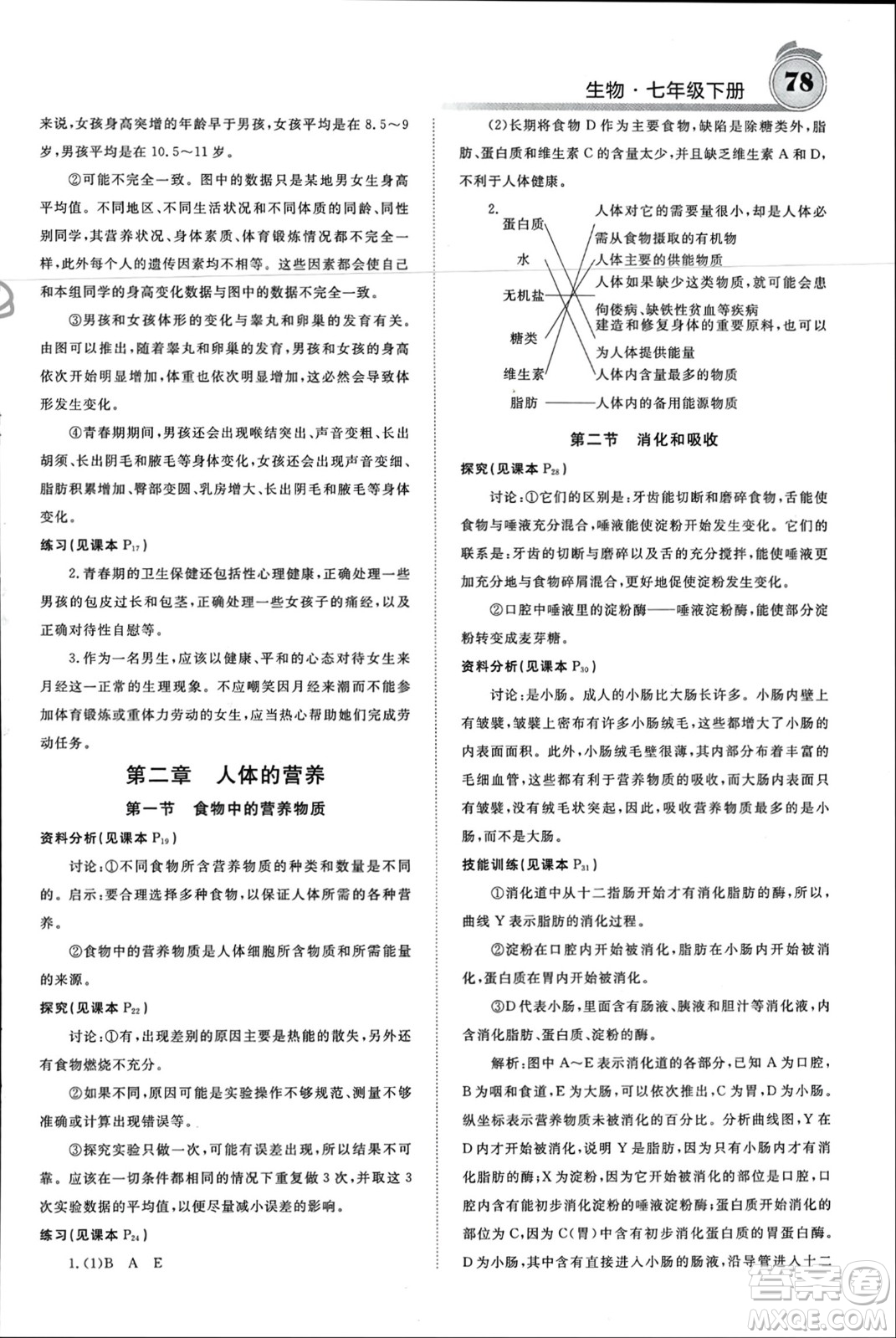 長江少年兒童出版社2024年春名校課堂內(nèi)外七年級生物下冊人教版參考答案