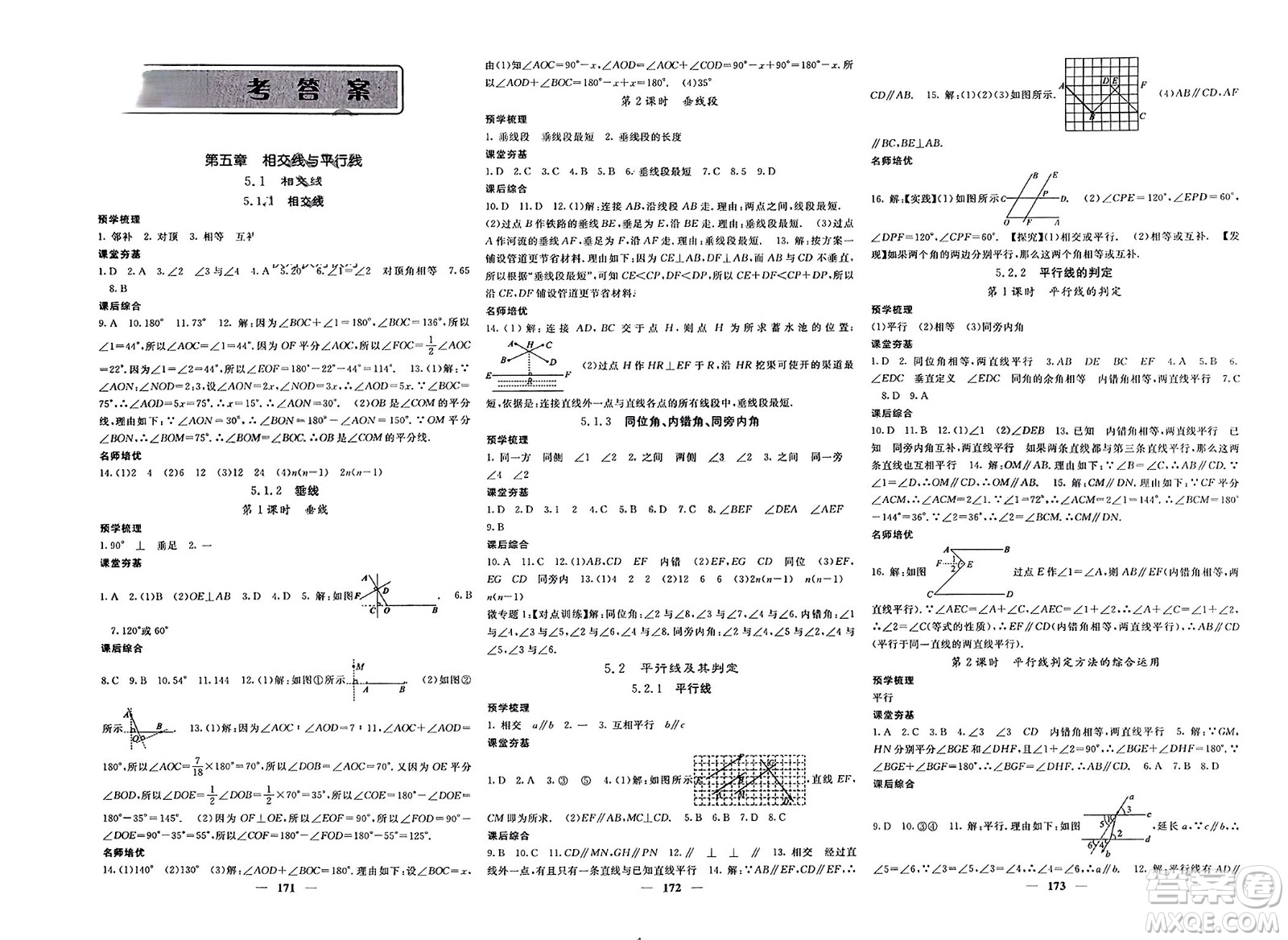 長江少年兒童出版社2024年春名校課堂內外七年級數(shù)學下冊人教版參考答案