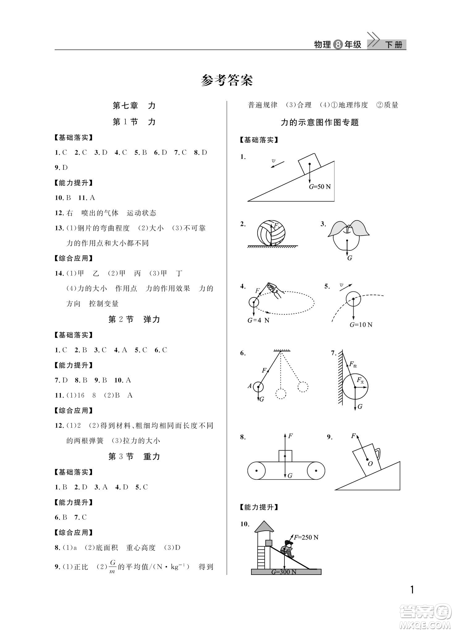 武漢出版社2024年春智慧學習天天向上課堂作業(yè)八年級物理下冊人教版答案