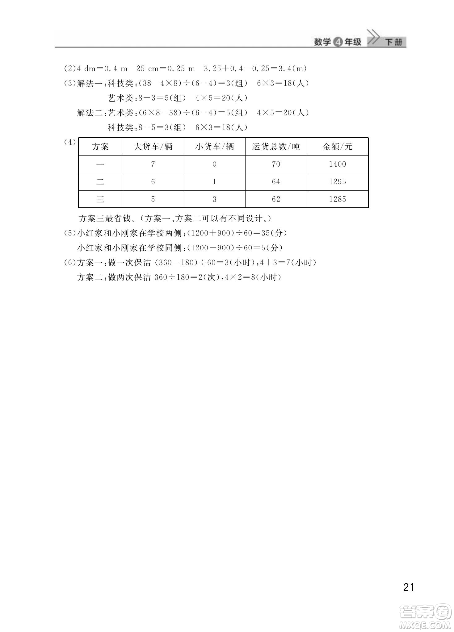 武漢出版社2024年春智慧學習天天向上課堂作業(yè)四年級數(shù)學下冊人教版答案