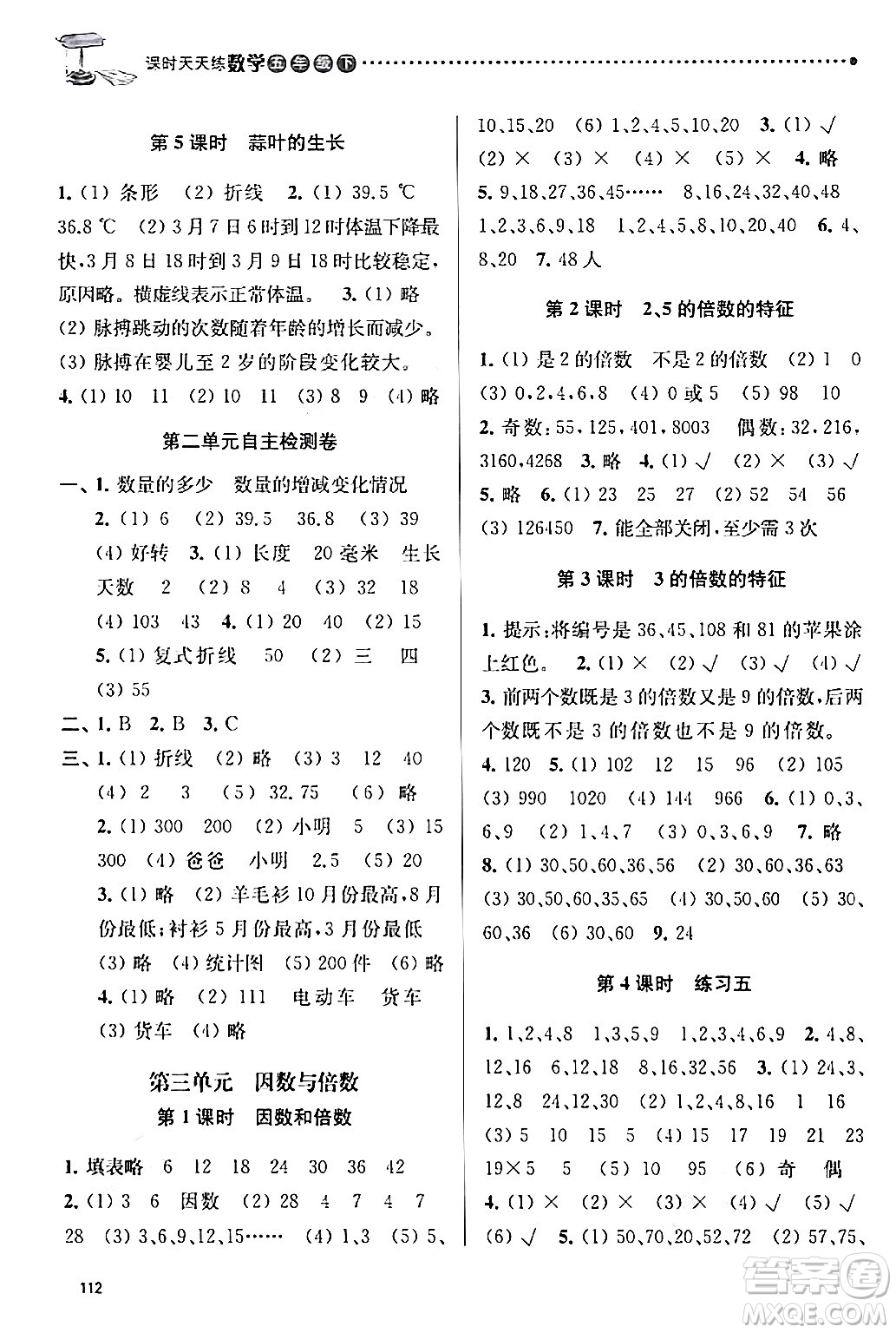 南京大學(xué)出版社2024年春課時(shí)天天練五年級(jí)數(shù)學(xué)下冊(cè)蘇教版答案