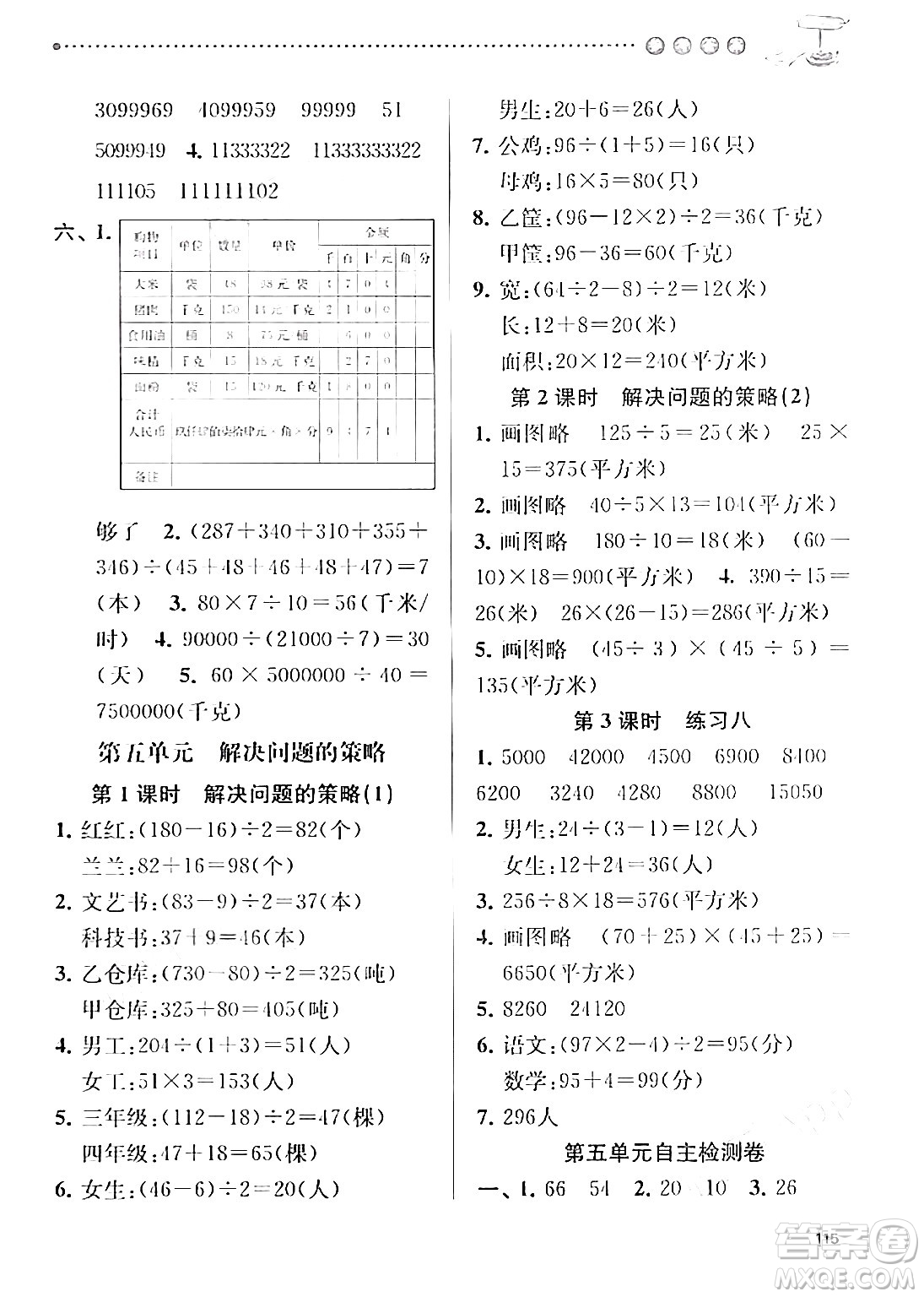 南京大學(xué)出版社2024年春課時(shí)天天練四年級(jí)數(shù)學(xué)下冊(cè)蘇教版答案