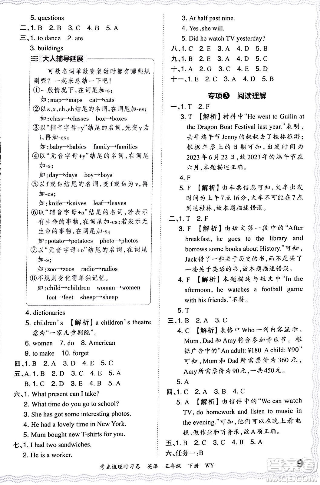 江西人民出版社2024年春王朝霞考點(diǎn)梳理時習(xí)卷五年級英語下冊外研版答案