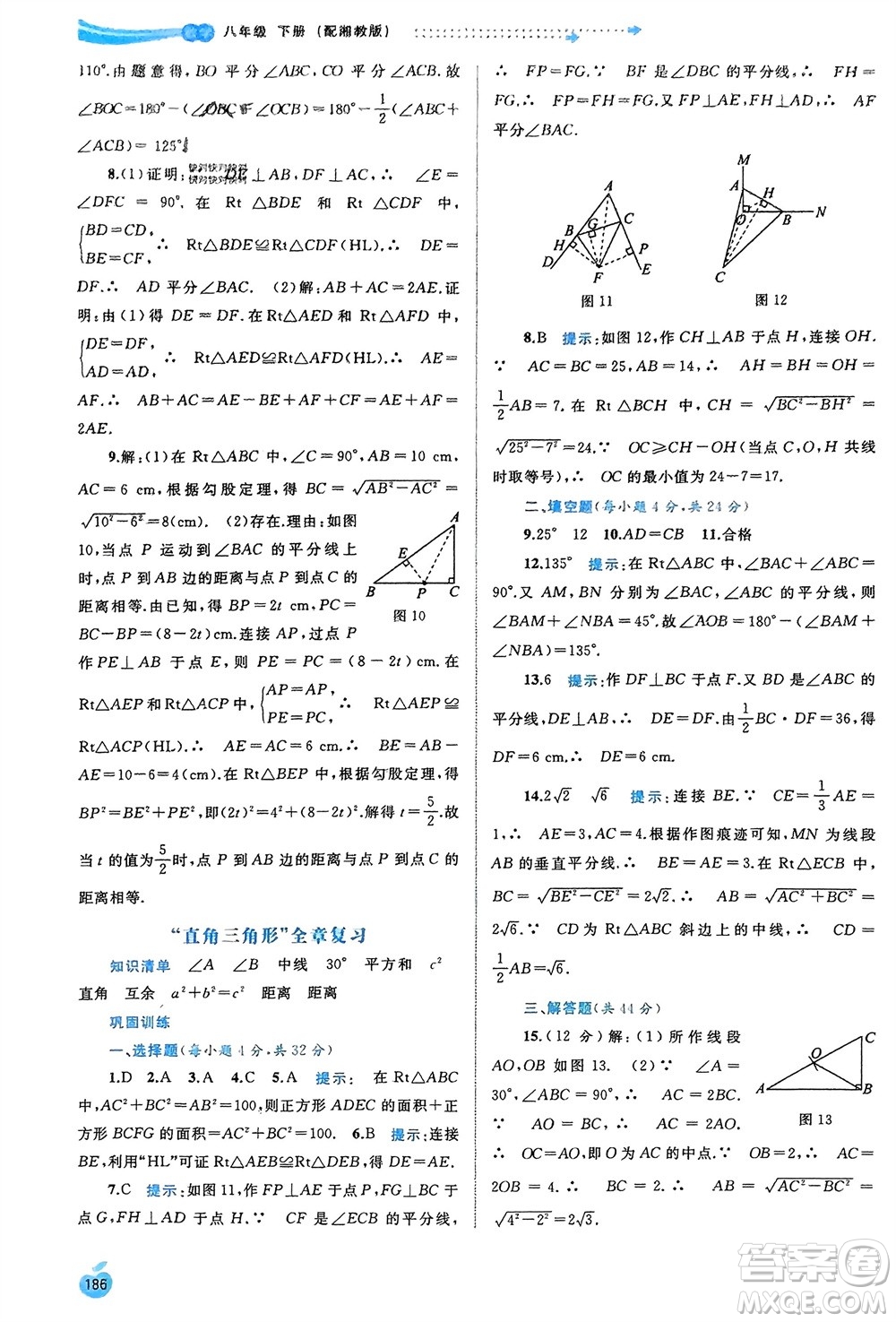 廣西師范大學(xué)出版社2024年春新課程學(xué)習(xí)與測評同步學(xué)習(xí)八年級數(shù)學(xué)下冊湘教版參考答案