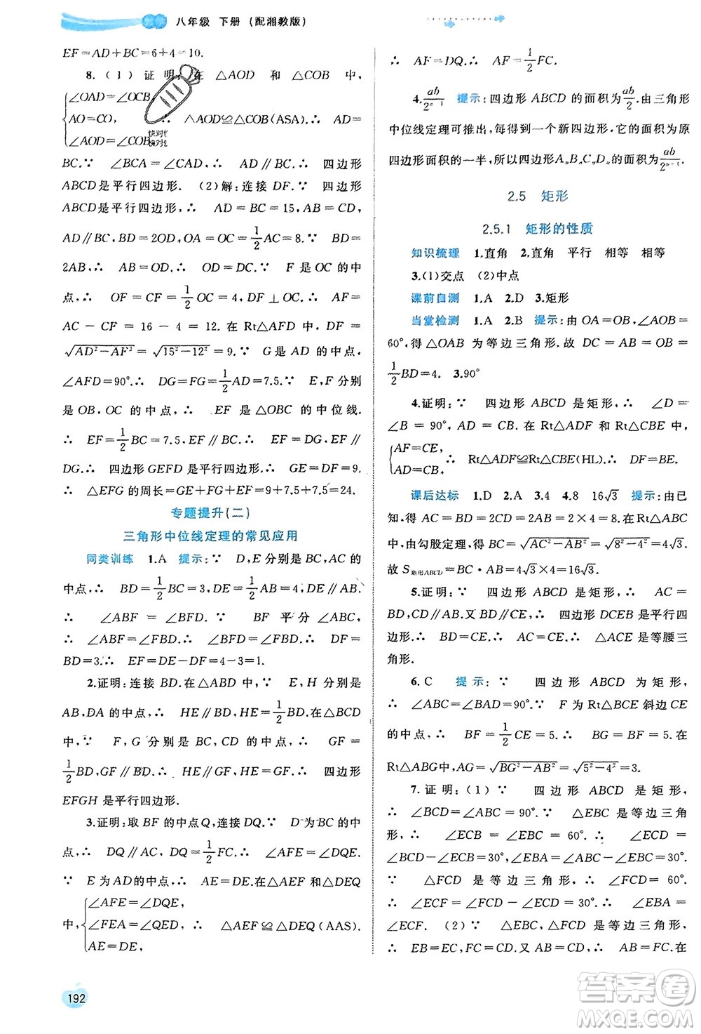 廣西師范大學(xué)出版社2024年春新課程學(xué)習(xí)與測評同步學(xué)習(xí)八年級數(shù)學(xué)下冊湘教版參考答案