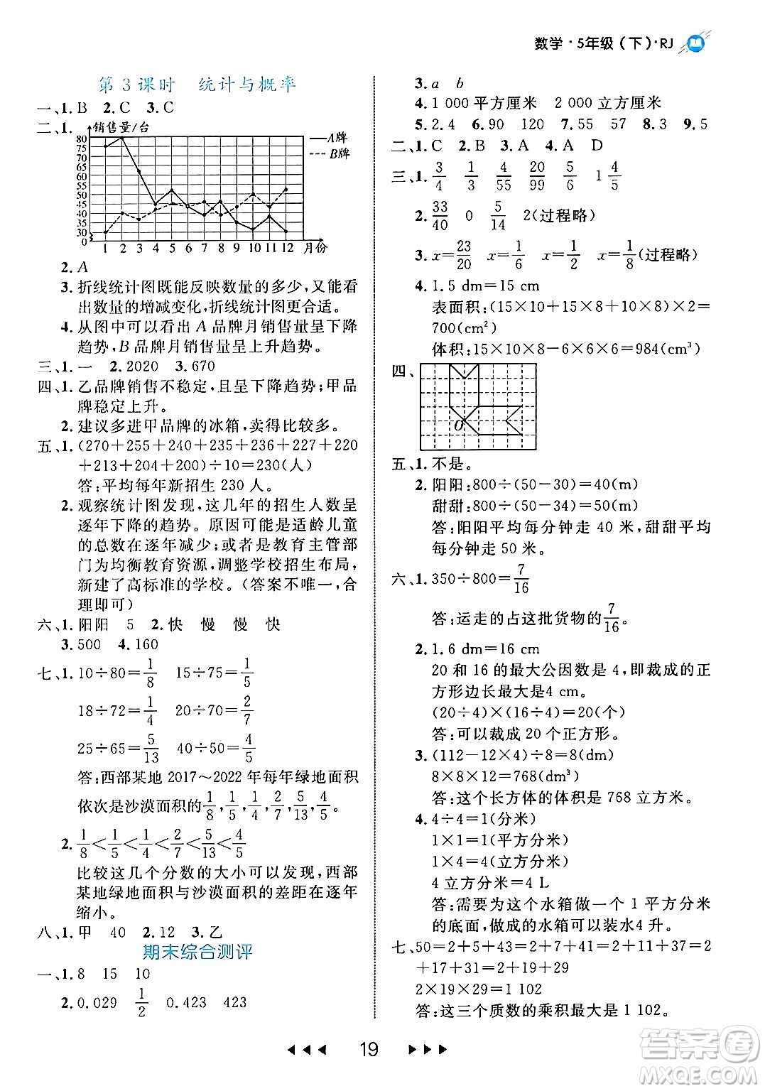 延邊大學出版社2024年春細解巧練五年級數(shù)學下冊人教版答案