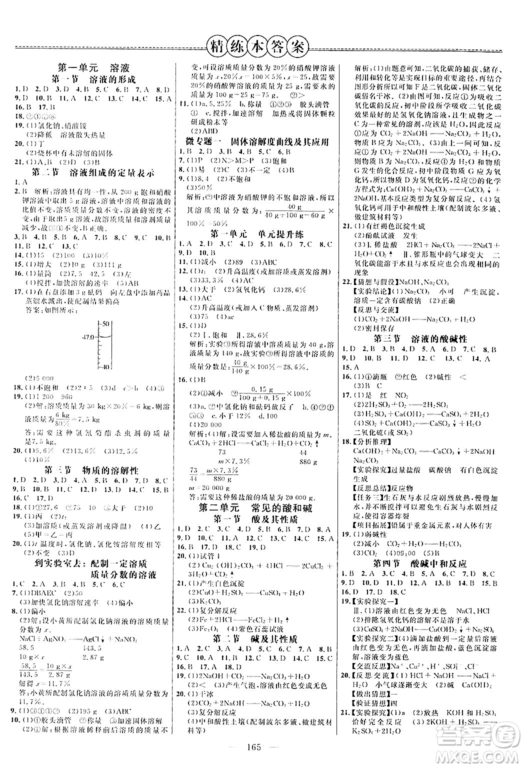 延邊大學出版社2024年春細解巧練九年級化學下冊魯教版答案