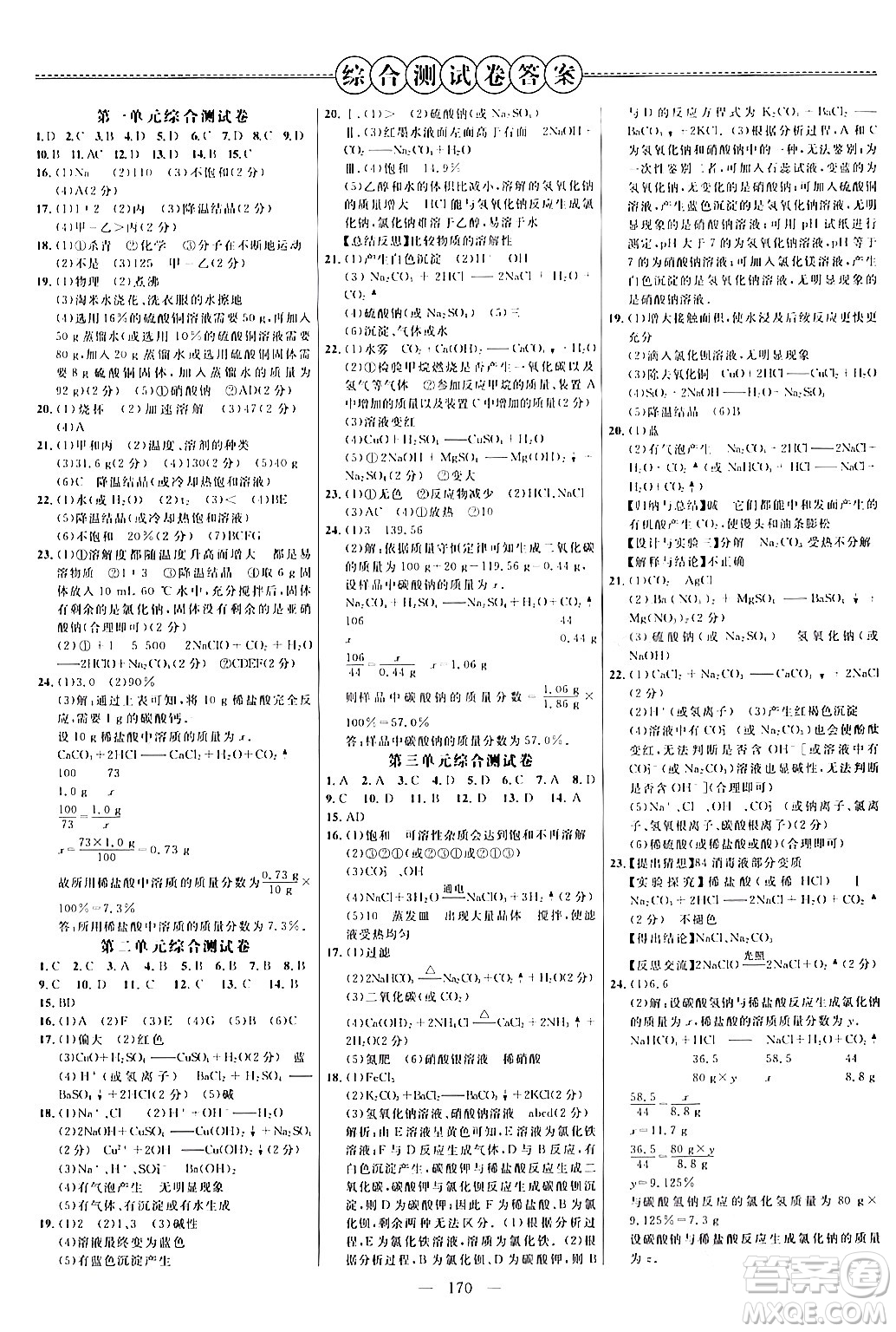 延邊大學出版社2024年春細解巧練九年級化學下冊魯教版答案