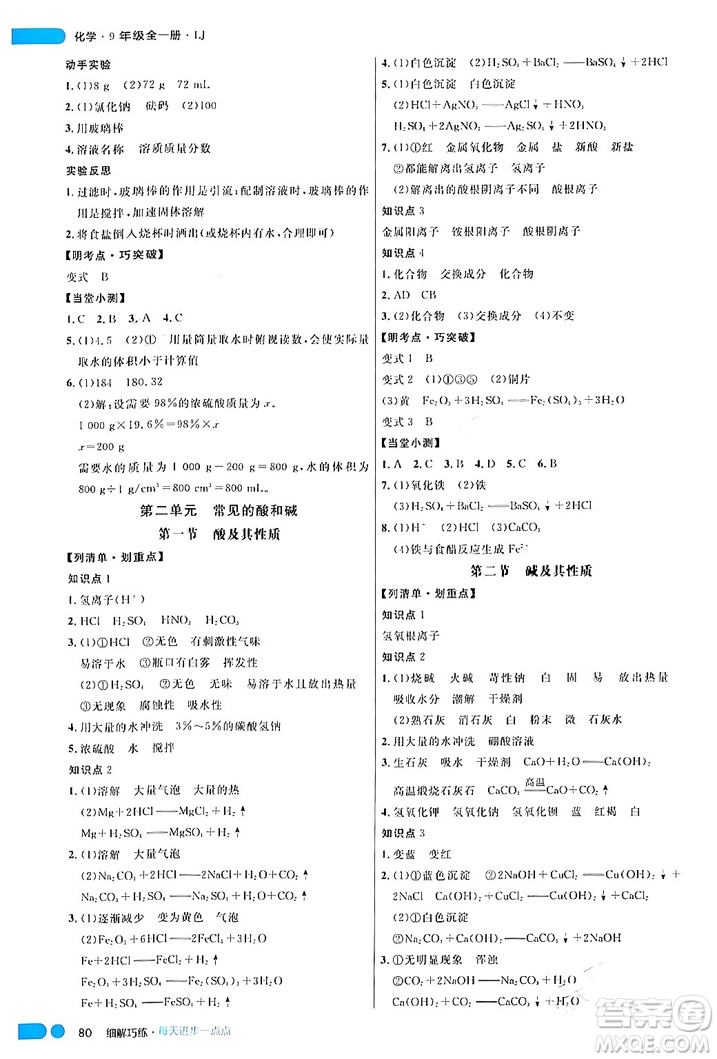 延邊大學出版社2024年春細解巧練九年級化學下冊魯教版答案