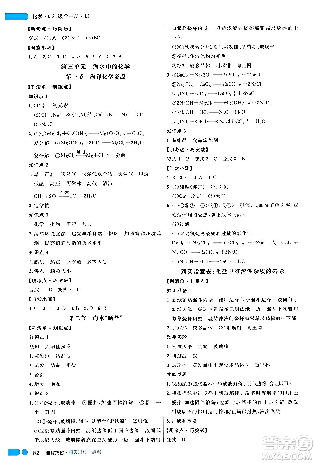 延邊大學出版社2024年春細解巧練九年級化學下冊魯教版答案