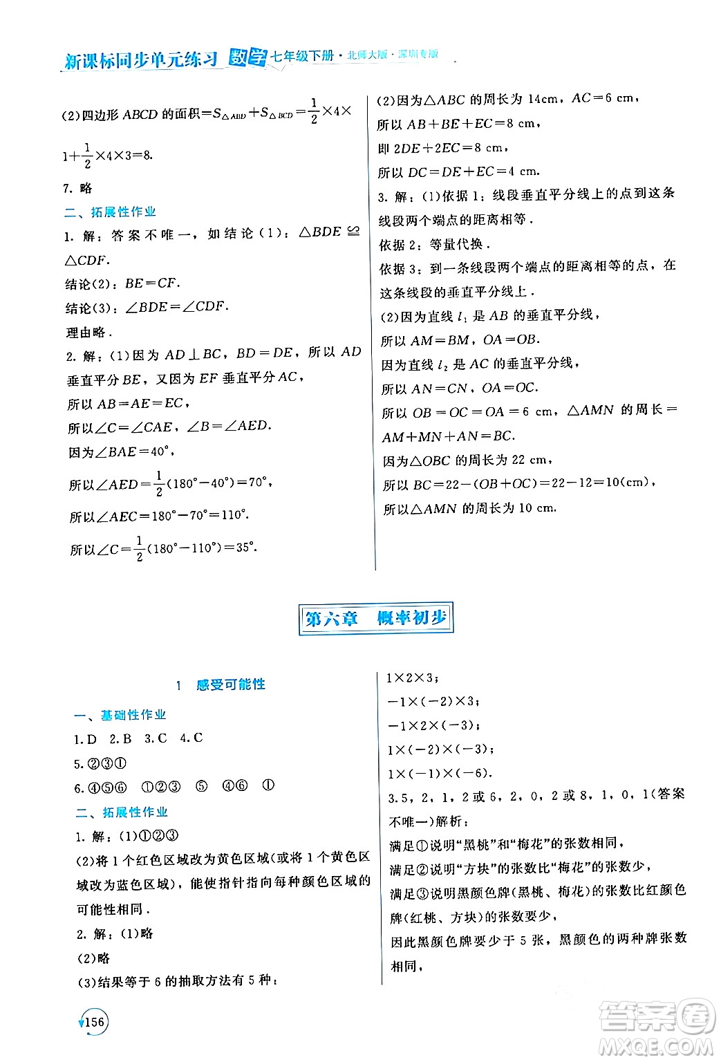 北京師范大學出版社2024年春新課標同步單元練習七年級數(shù)學下冊北師大版深圳專版答案