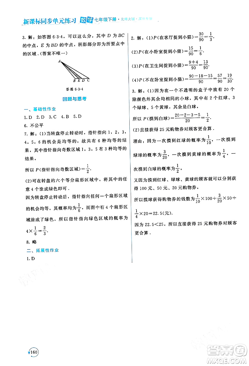 北京師范大學出版社2024年春新課標同步單元練習七年級數(shù)學下冊北師大版深圳專版答案